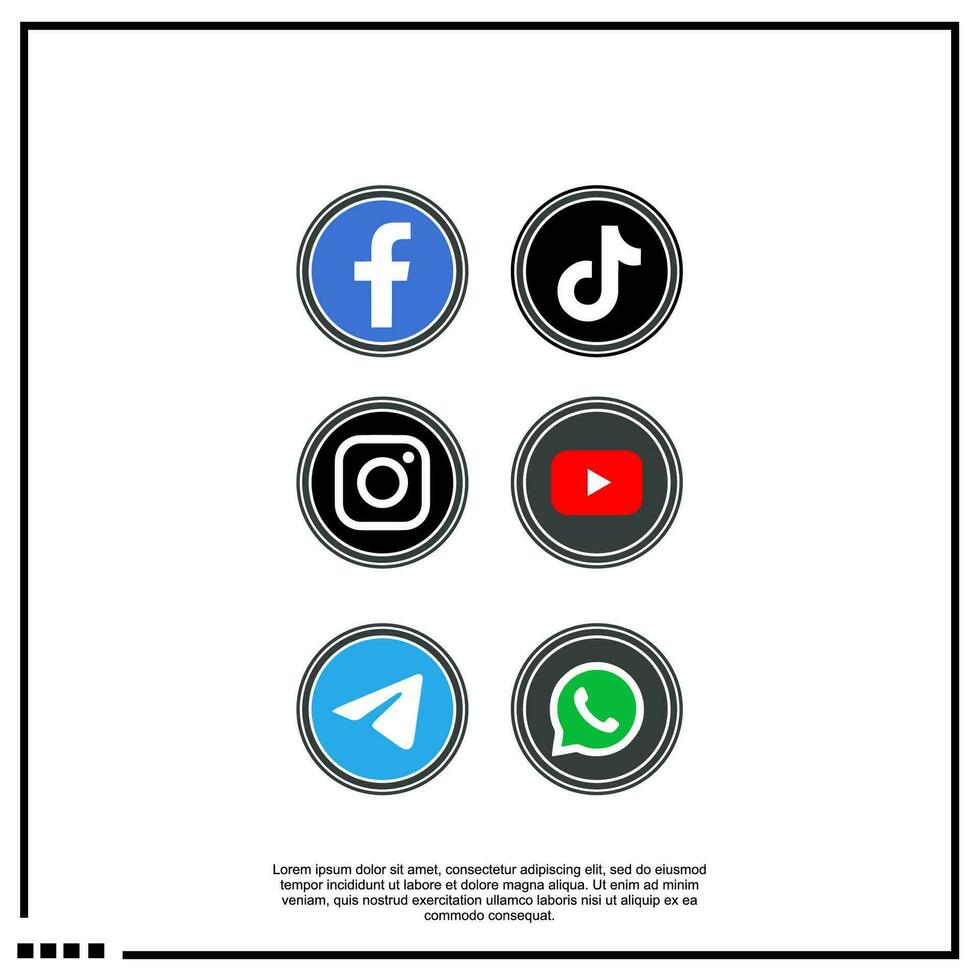 social media icon facebook, twitter, instagram, tik tok, whatapps, youtube, telegram vector