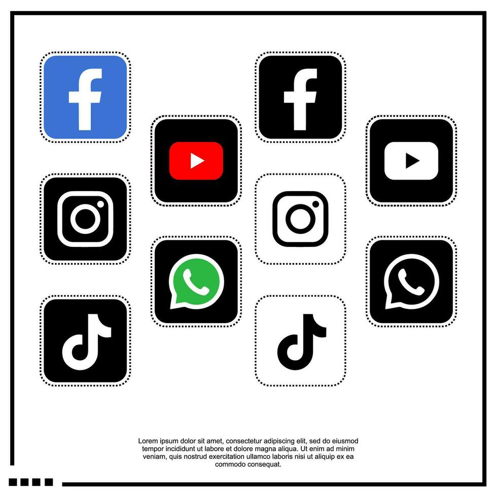 social media icon facebook, twitter, instagram, tik tok, whatapps, youtube, telegram vector