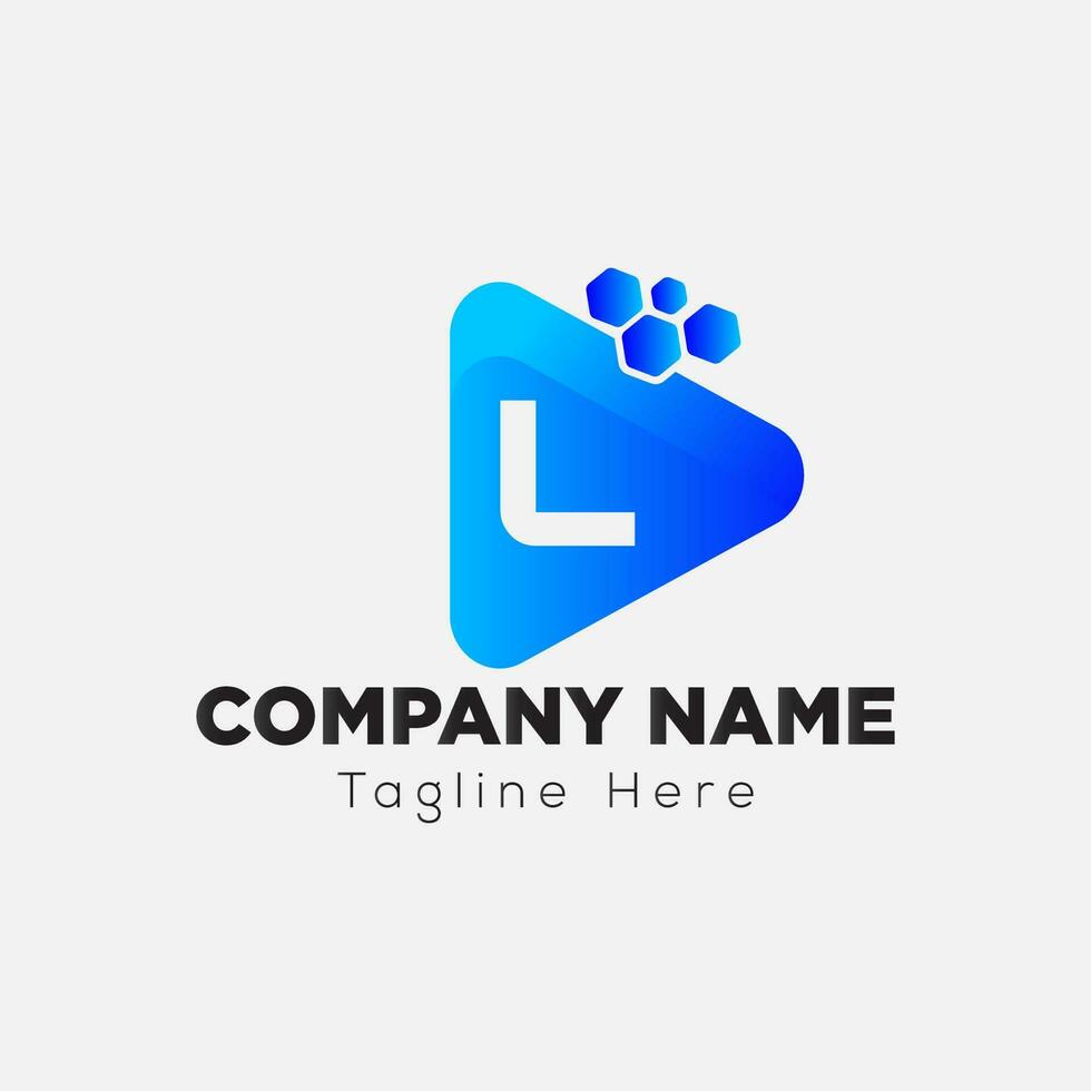 Play Button Logo On Letter L Template. Play icon On L Letter, Initial Play Sign Concept vector