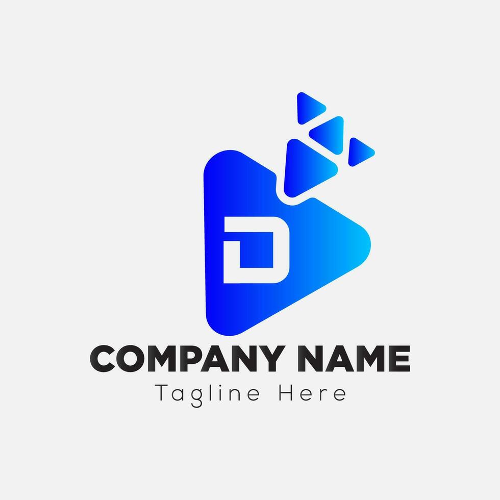 Play Button Logo On Letter D Template. Play icon On D Letter, Initial Play Sign Concept vector