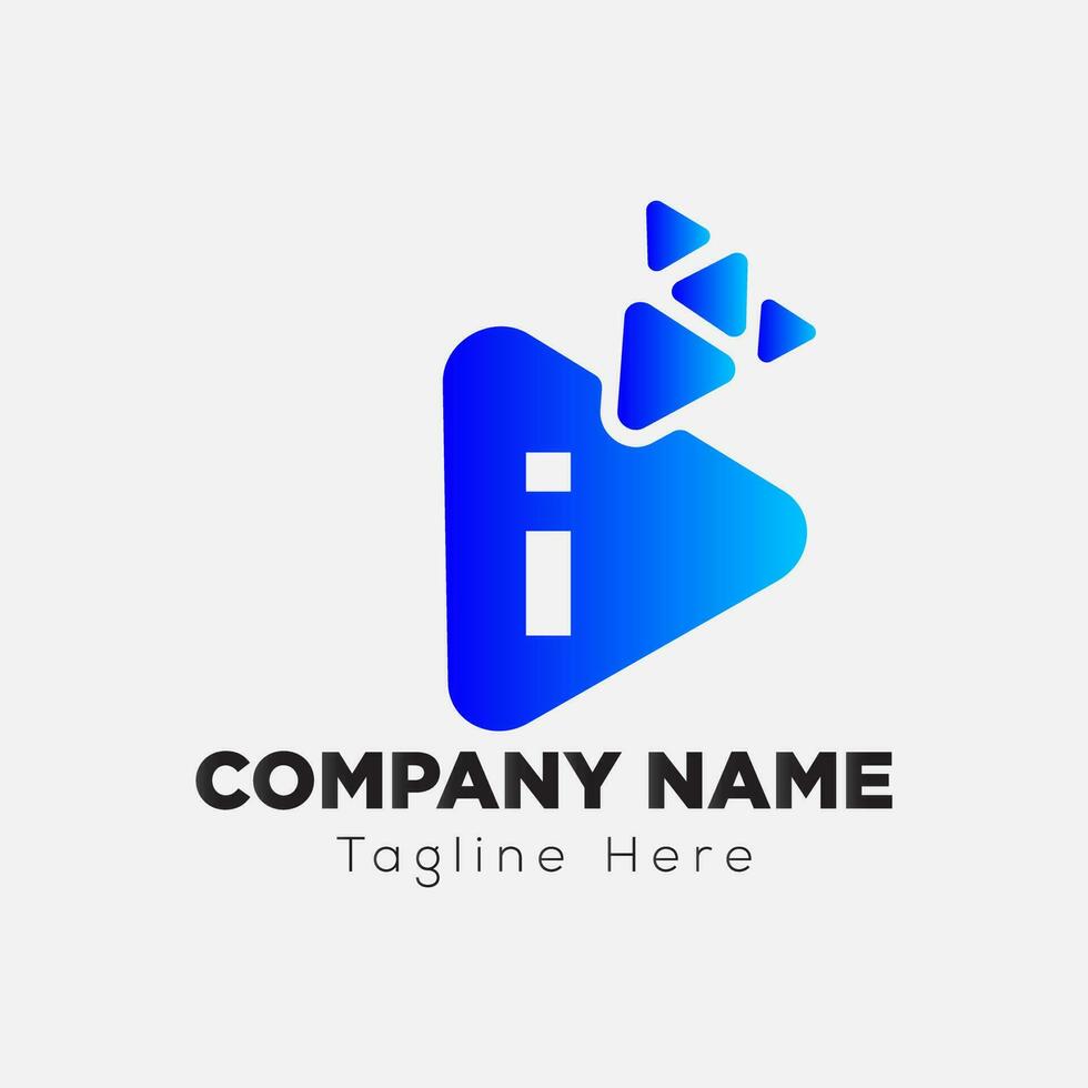 Play Button Logo On Letter I Template. Play icon On I Letter, Initial Play Sign Concept vector