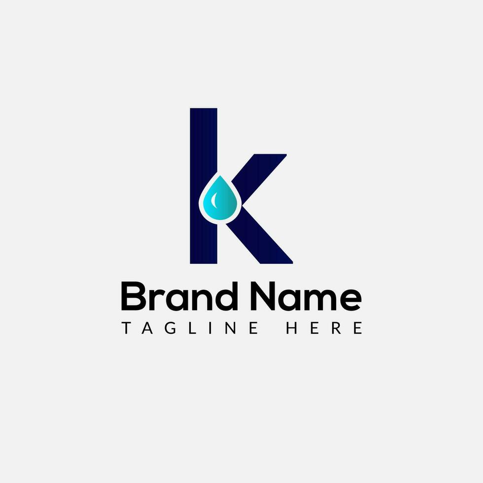 Drop Logo On Letter K Template. Drop On K Letter, Initial Water Drop Sign Concept vector