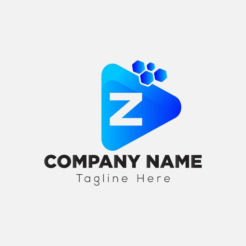 Play Button Logo On Letter Z Template. Play icon On Z Letter, Initial Play Sign Concept vector