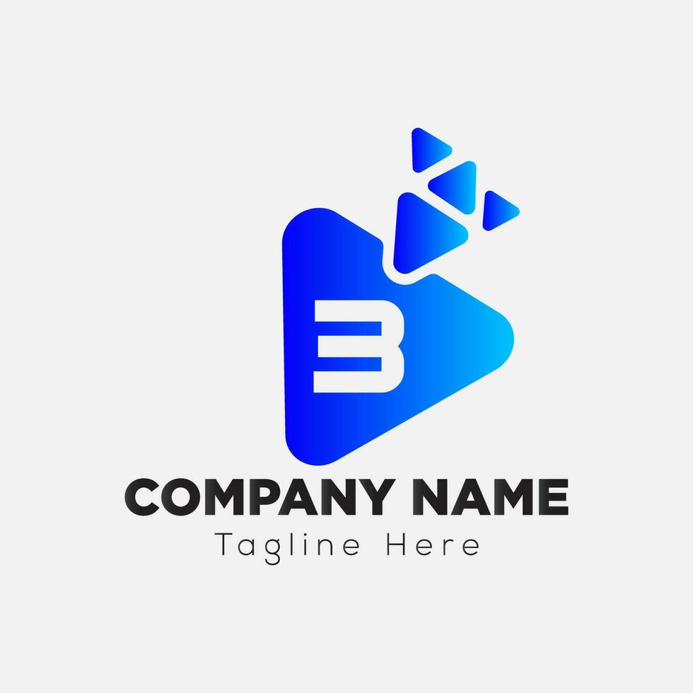 Play Button Logo On Letter 3 Template. Play icon On 3 Letter, Initial Play Sign Concept vector