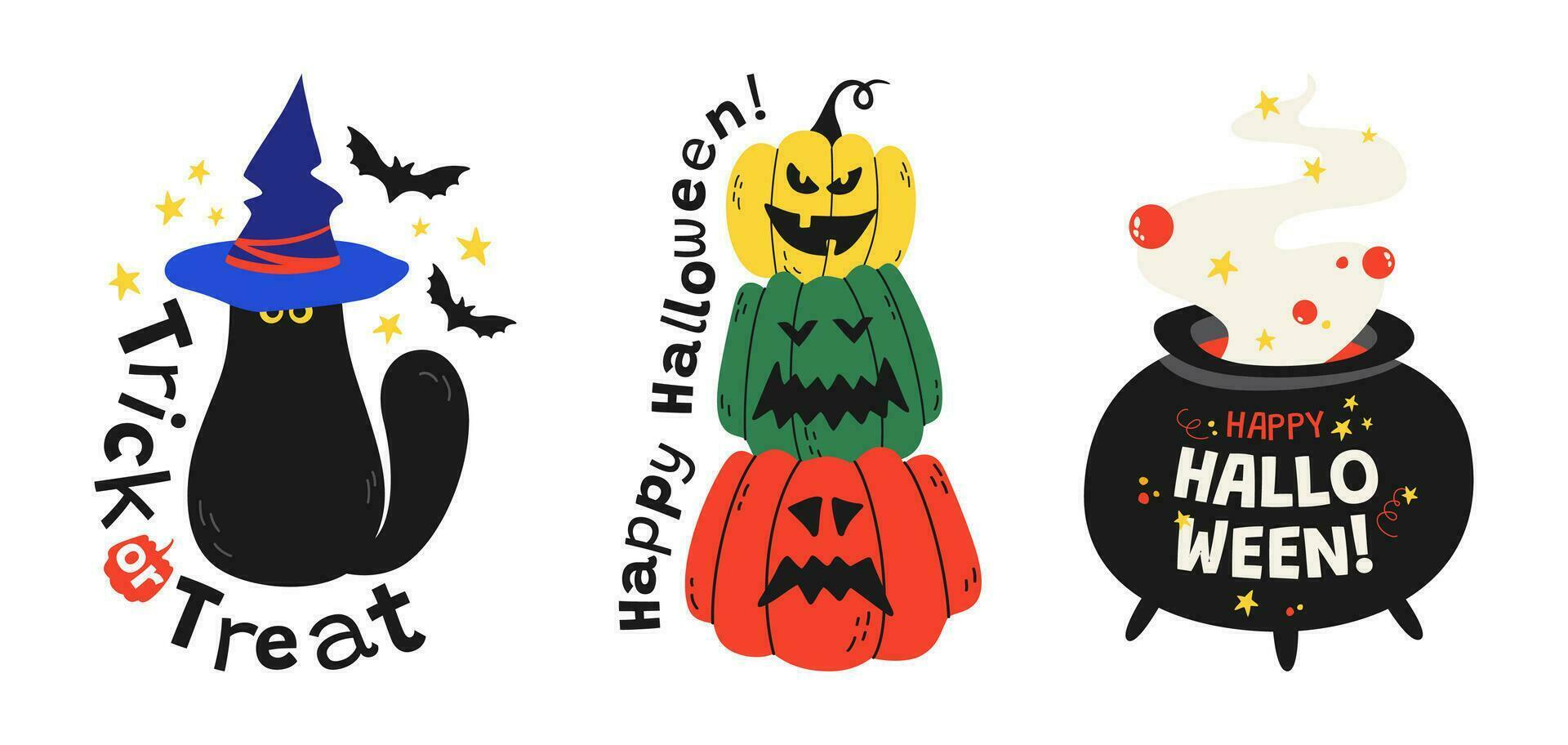 Set of elements for Halloween. Vector template for the holiday. Ideal for stickers, posters, postcrossing, print.