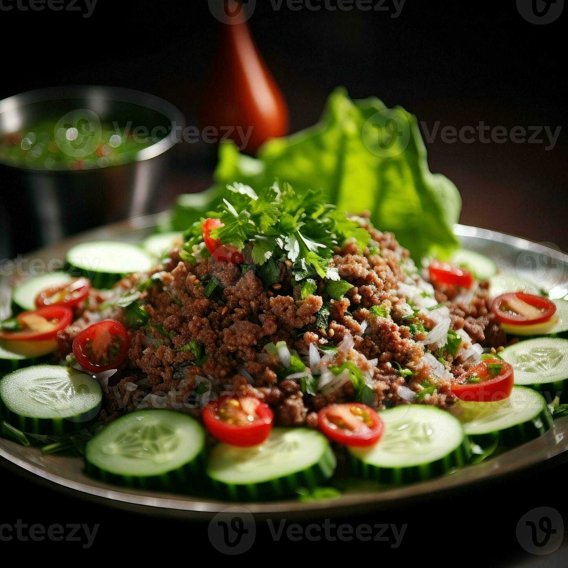 Larb Nua Spicy Minced Beef Salad , AIgenerated 30524342 Stock Photo at Vecteezy