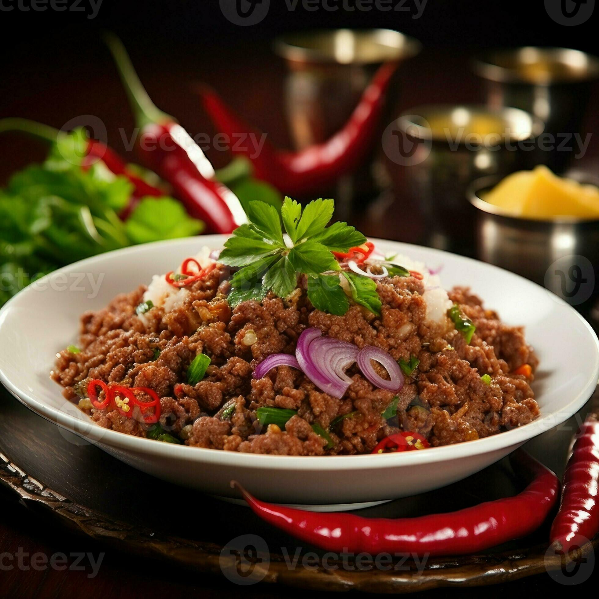 Larb Nua Spicy Minced Beef Salad , AIgenerated 30524371 Stock Photo at