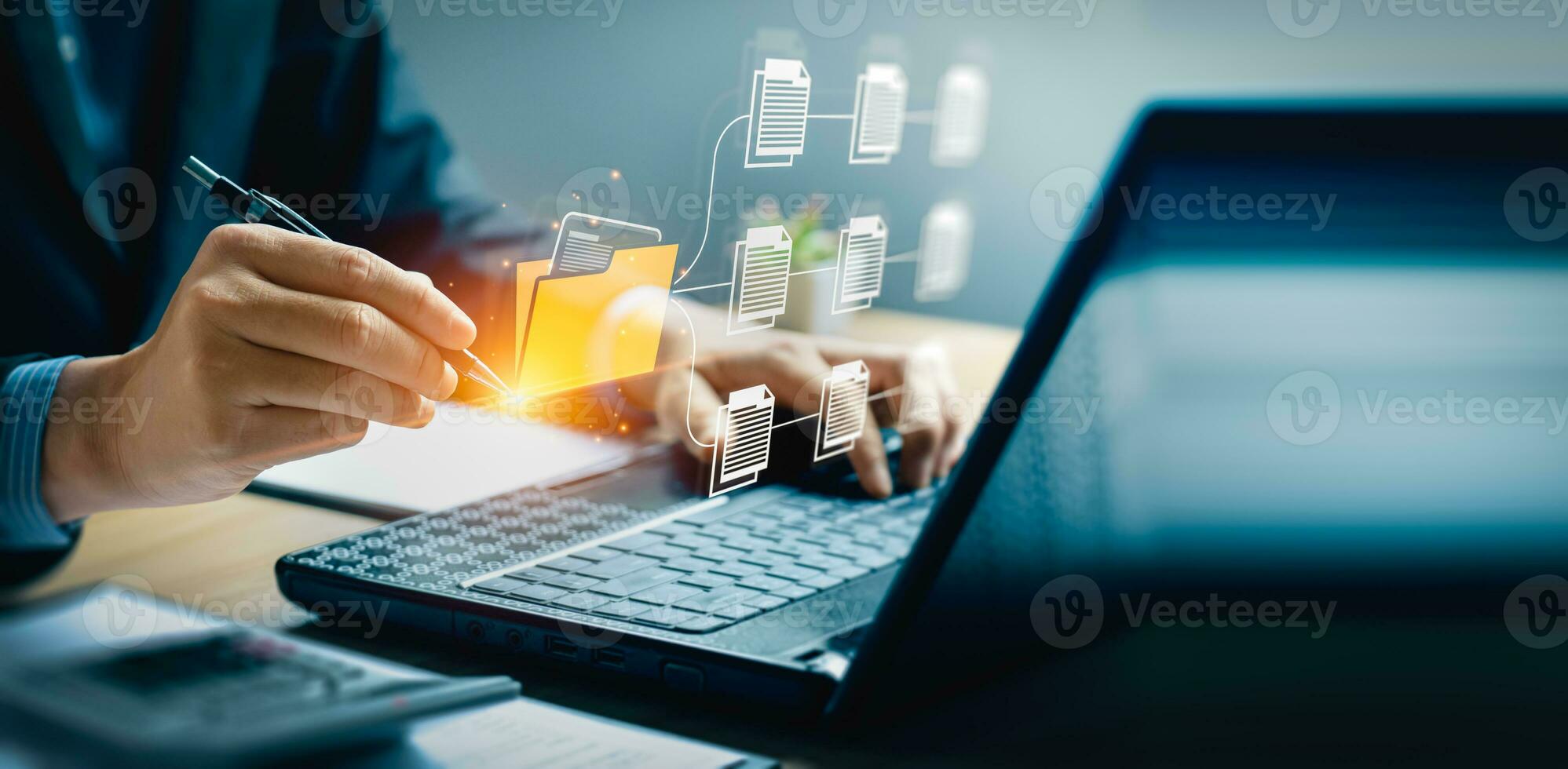 Document Management System concept. Enterprise content management, Digital asset management, Document imaging, Workflow, Records management, Online document file data software for efficient archiving. photo