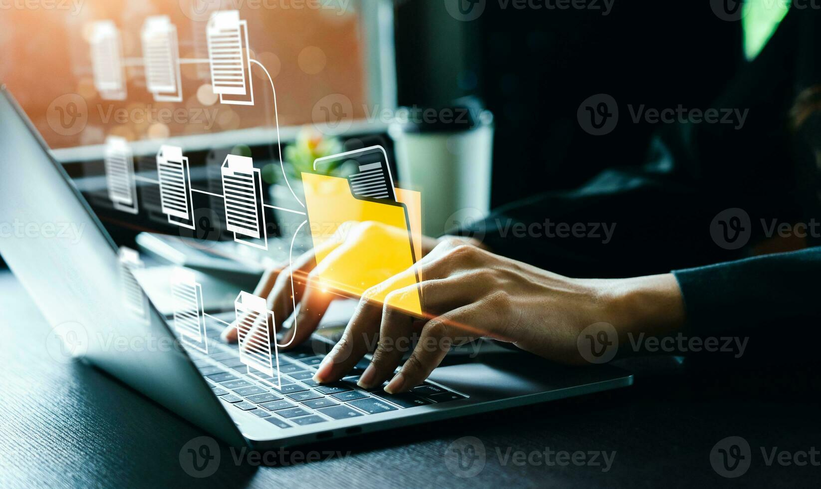 Document Management System concept. Enterprise content management, Digital asset management, Document imaging, Workflow, Records management, Online document file data software for efficient archiving. photo