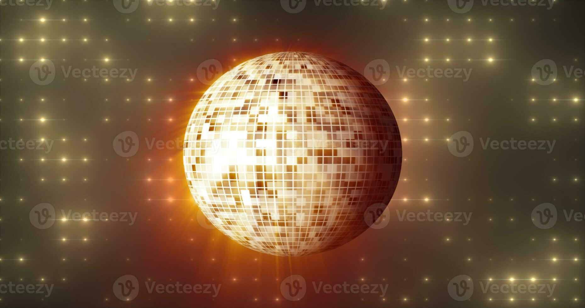 Abstract orange yellow mirrored spinning round disco ball for discos and dances in nightclubs 80s, 90s luminous background photo