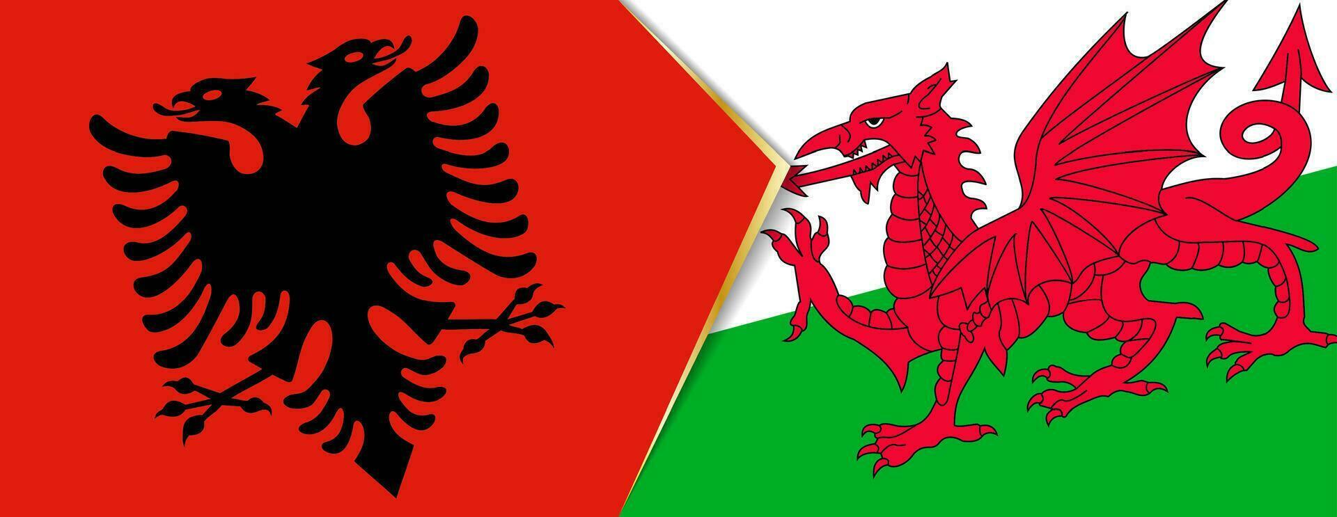 Albania and Wales flags, two vector flags.