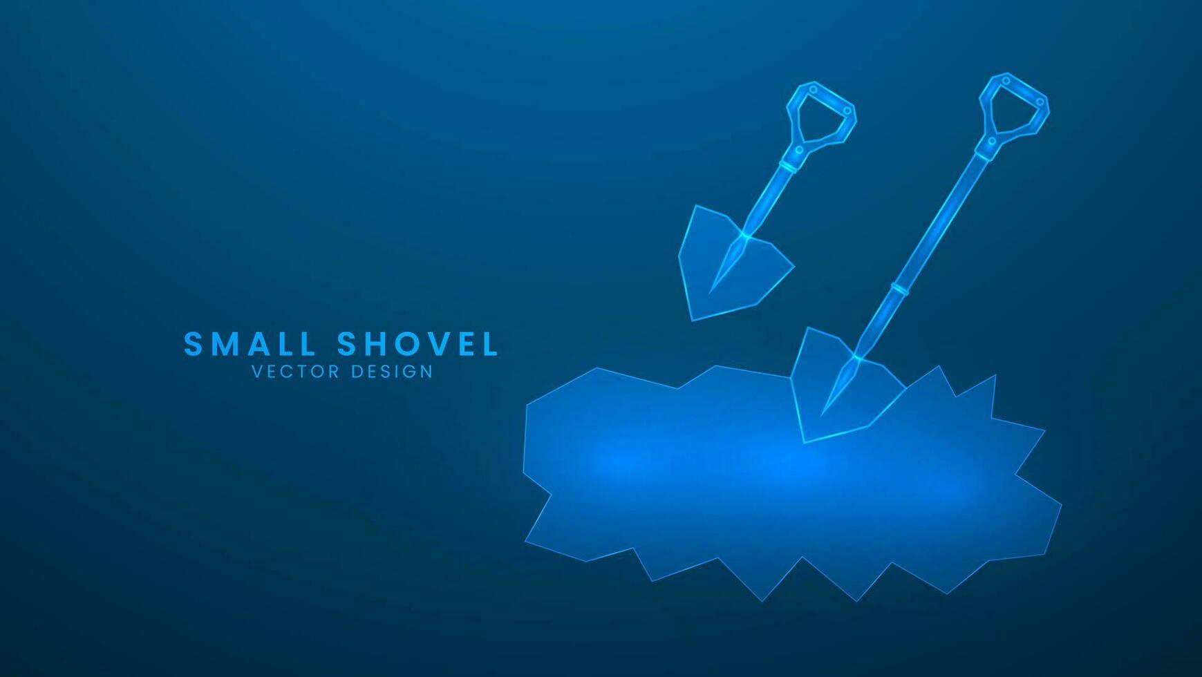 Shovel for digging and construction. Repair or building construction concept. Vector illustration with light effect and neon