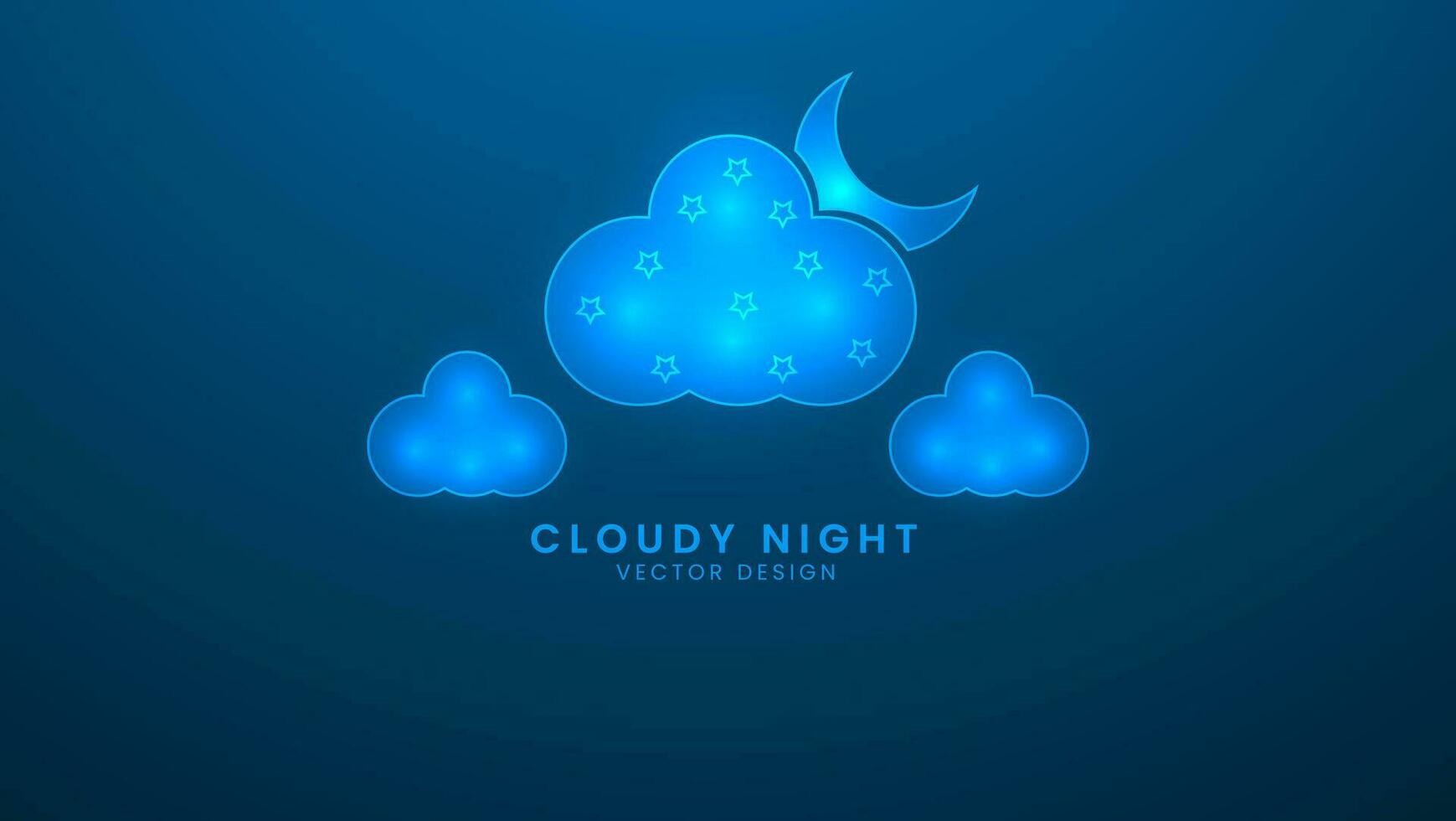 Moon in the sky night. Night sky scenery in the weather forecast. Vector illustration with light effect and neon
