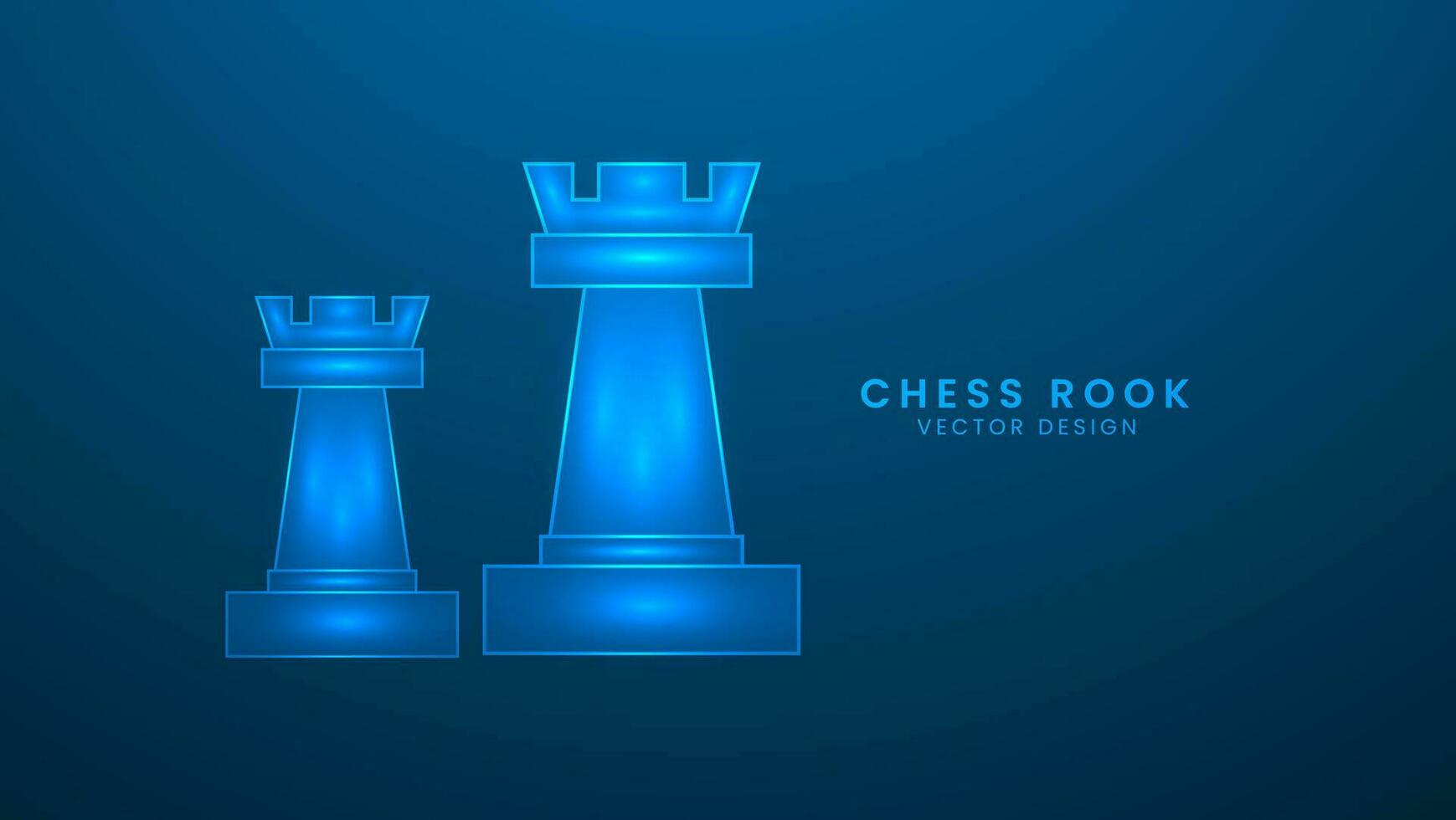 Chess rook piece Strategic business game or hobby. Vector illustration with light effect and neon