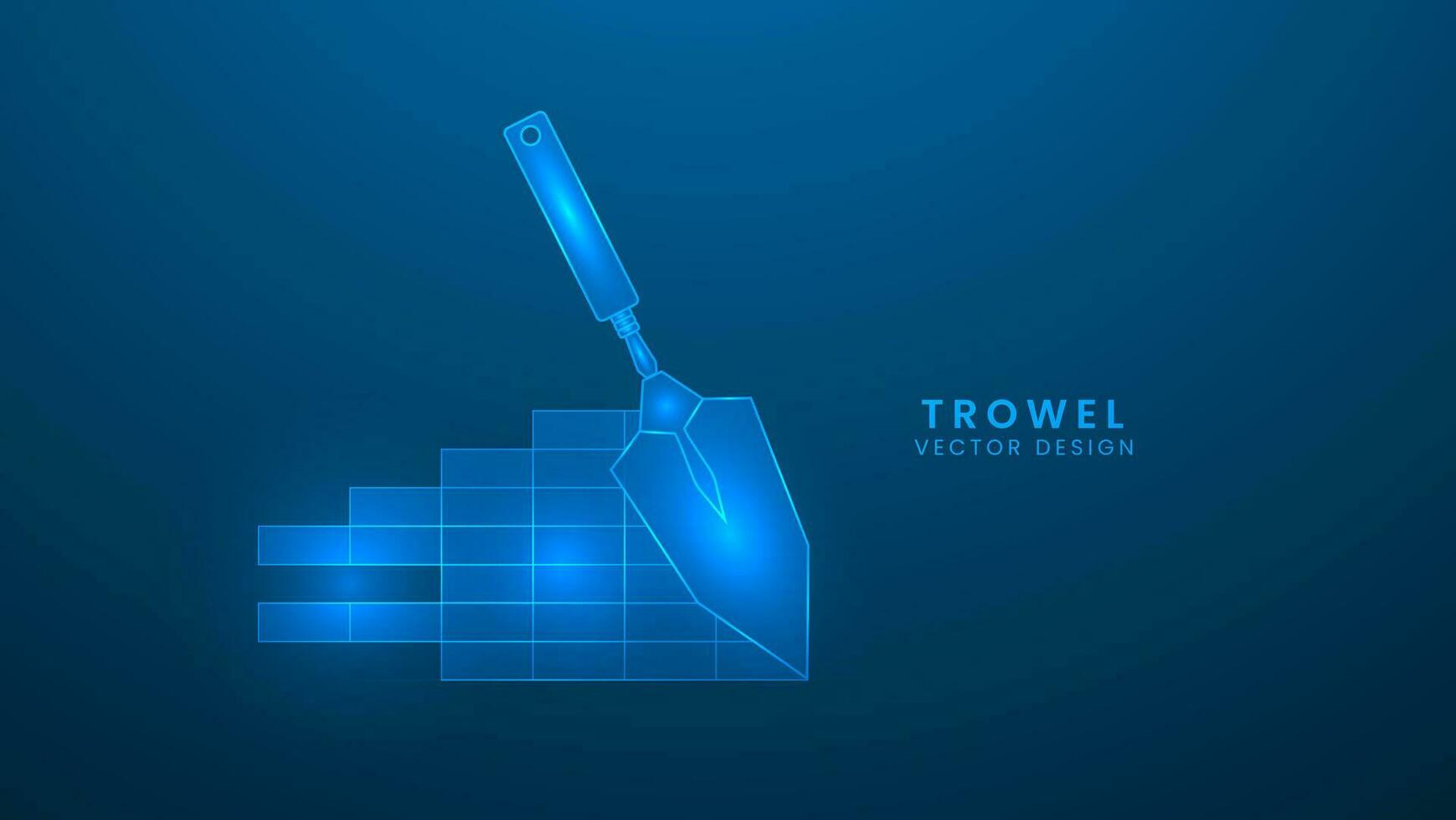 Construction trowel tool. Repair or building construction concept. Vector illustration with light effect and neon