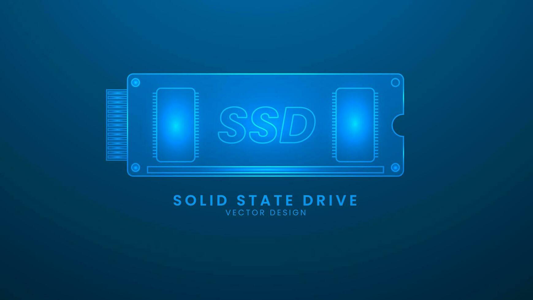 Solid State Drive computer memory. Vector illustration with light effect and neon