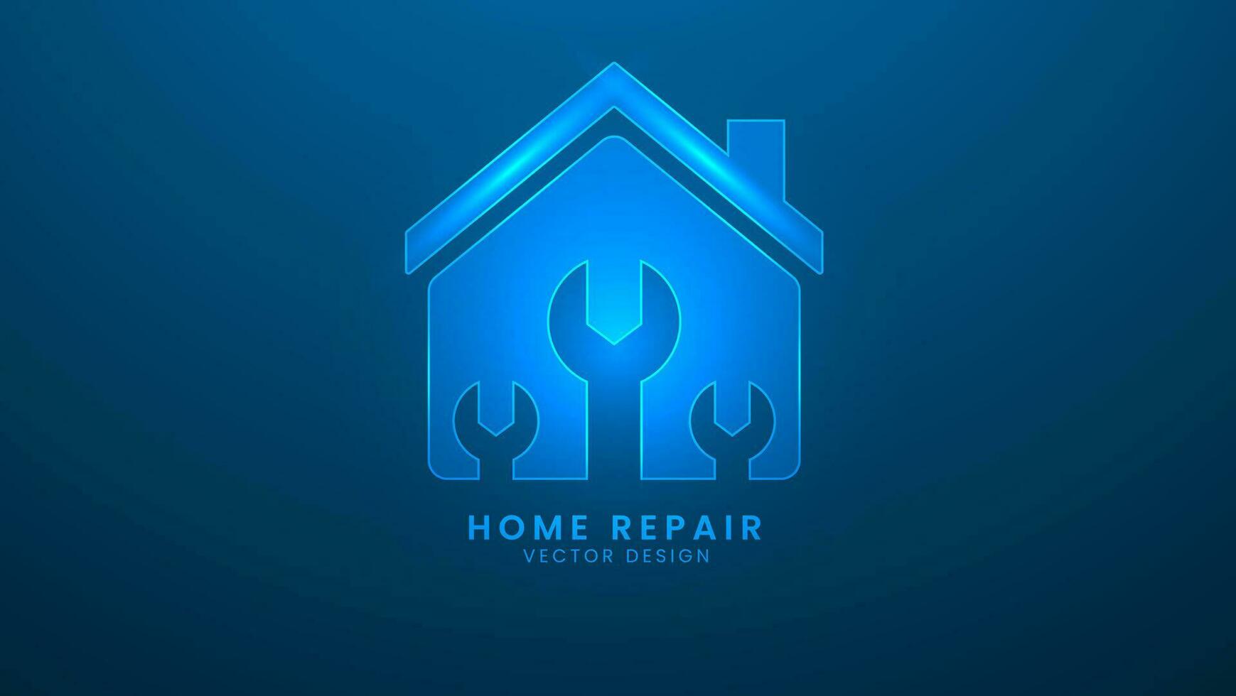 Home repair. Creative Home Construction. Vector illustration with light effect and neon