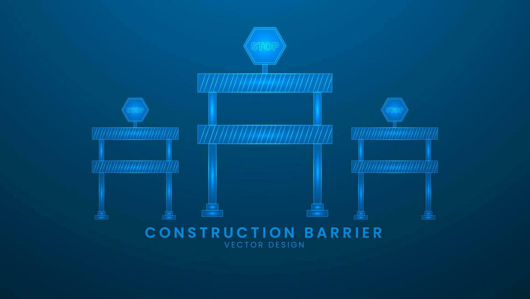 Construction barrier, warning barrier, under construction. Repair or building construction concept. Vector illustration with light effect and neon