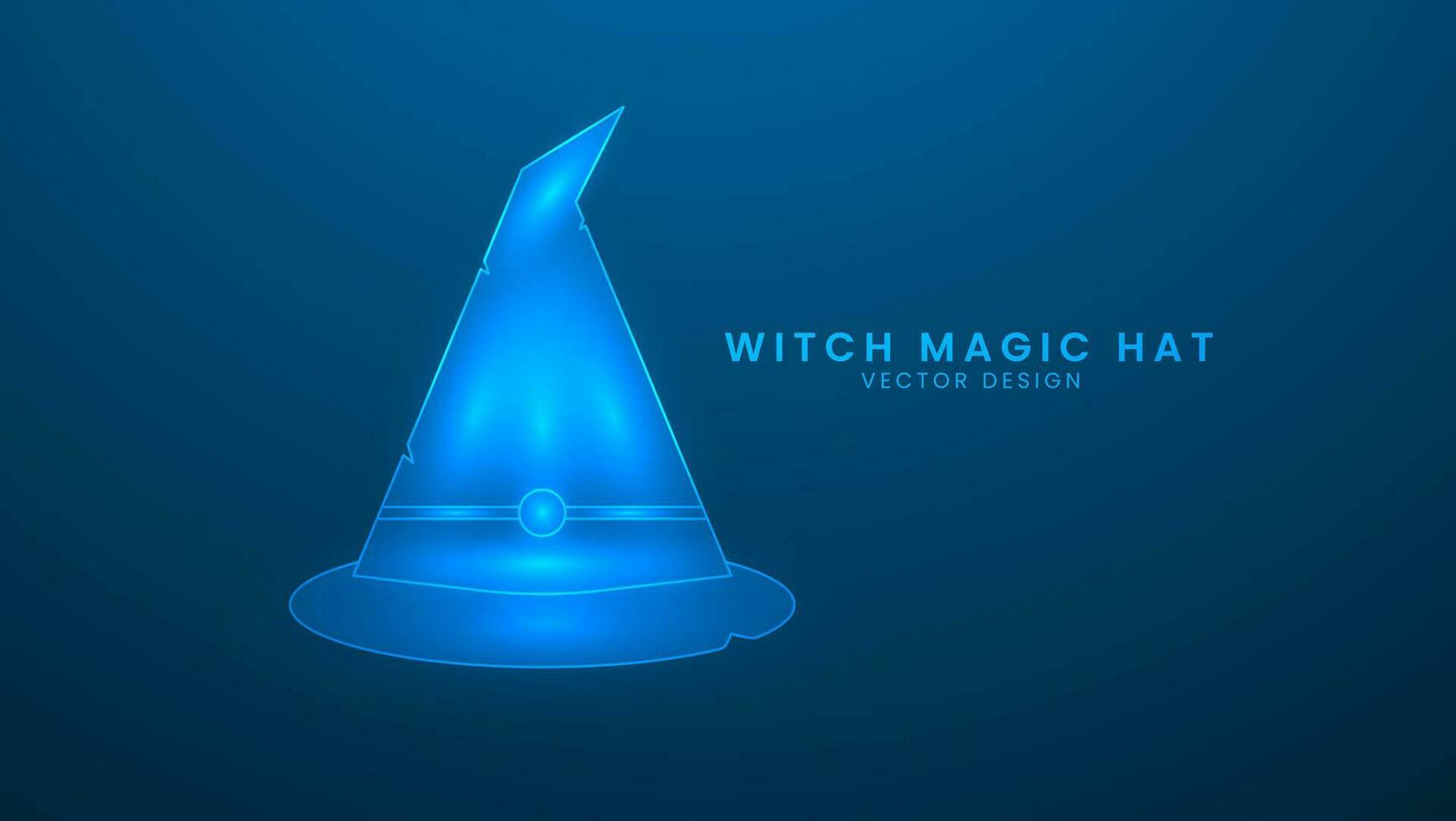 Witch magic hat. Halloween decor. Vector illustration with light effect and neon