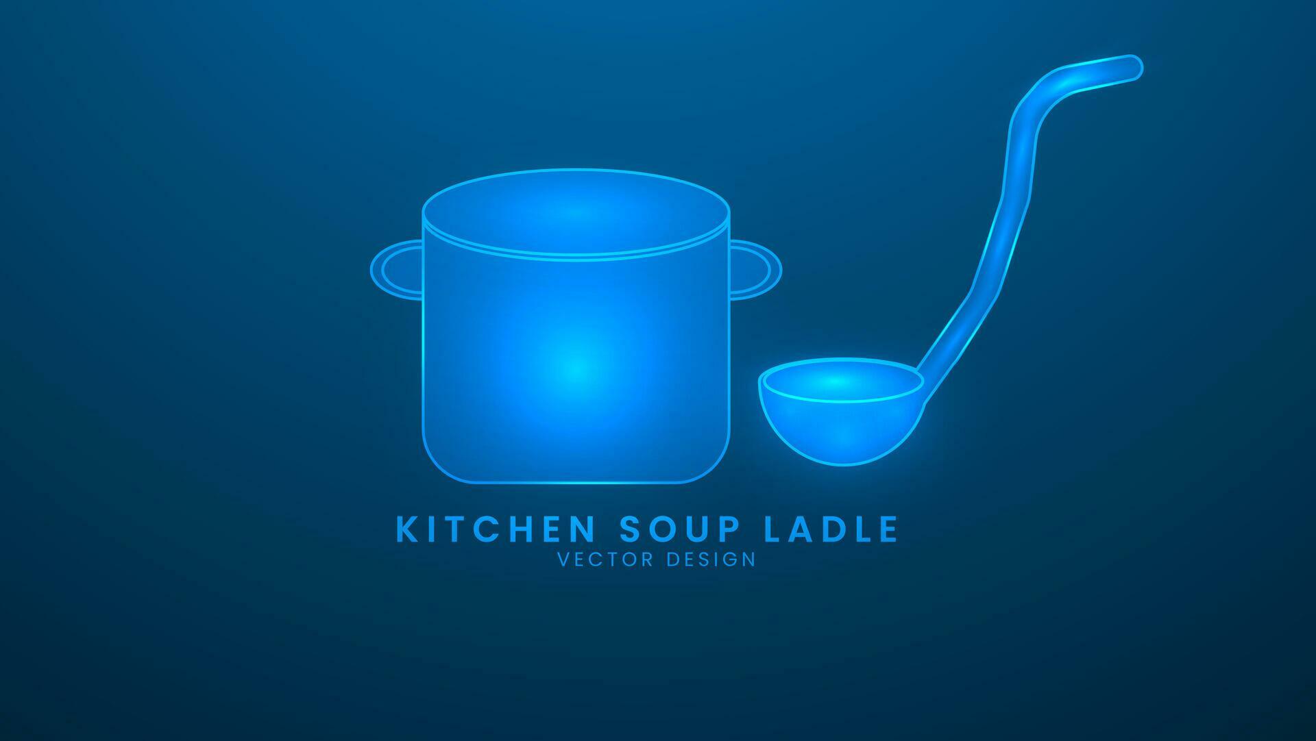 Kitchen soup ladle. Kitchen equipment and cutlery for cooking. Vector illustration with light