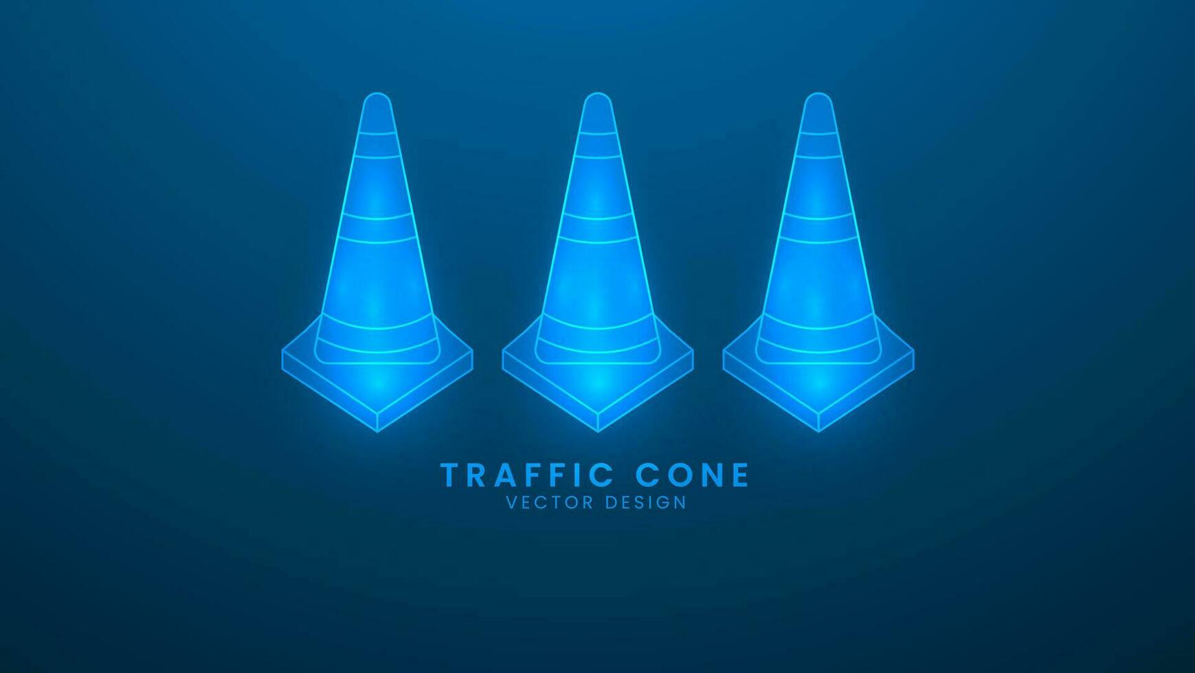 Traffic cone construction. Vector illustration with light effect and neon