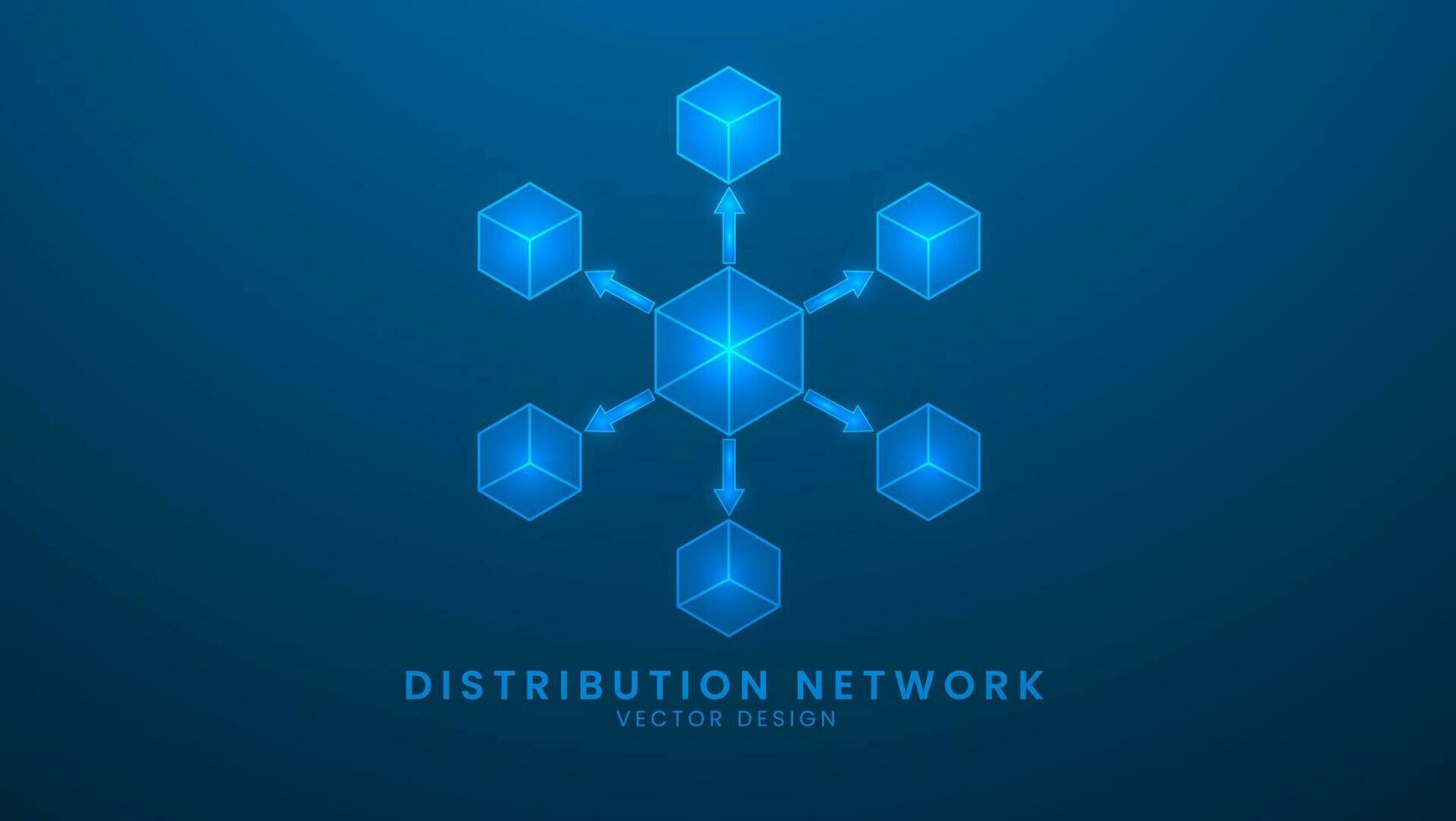 Distribution network for global export and import. World logistic delivery concept. Vector illustration with light effect and neon