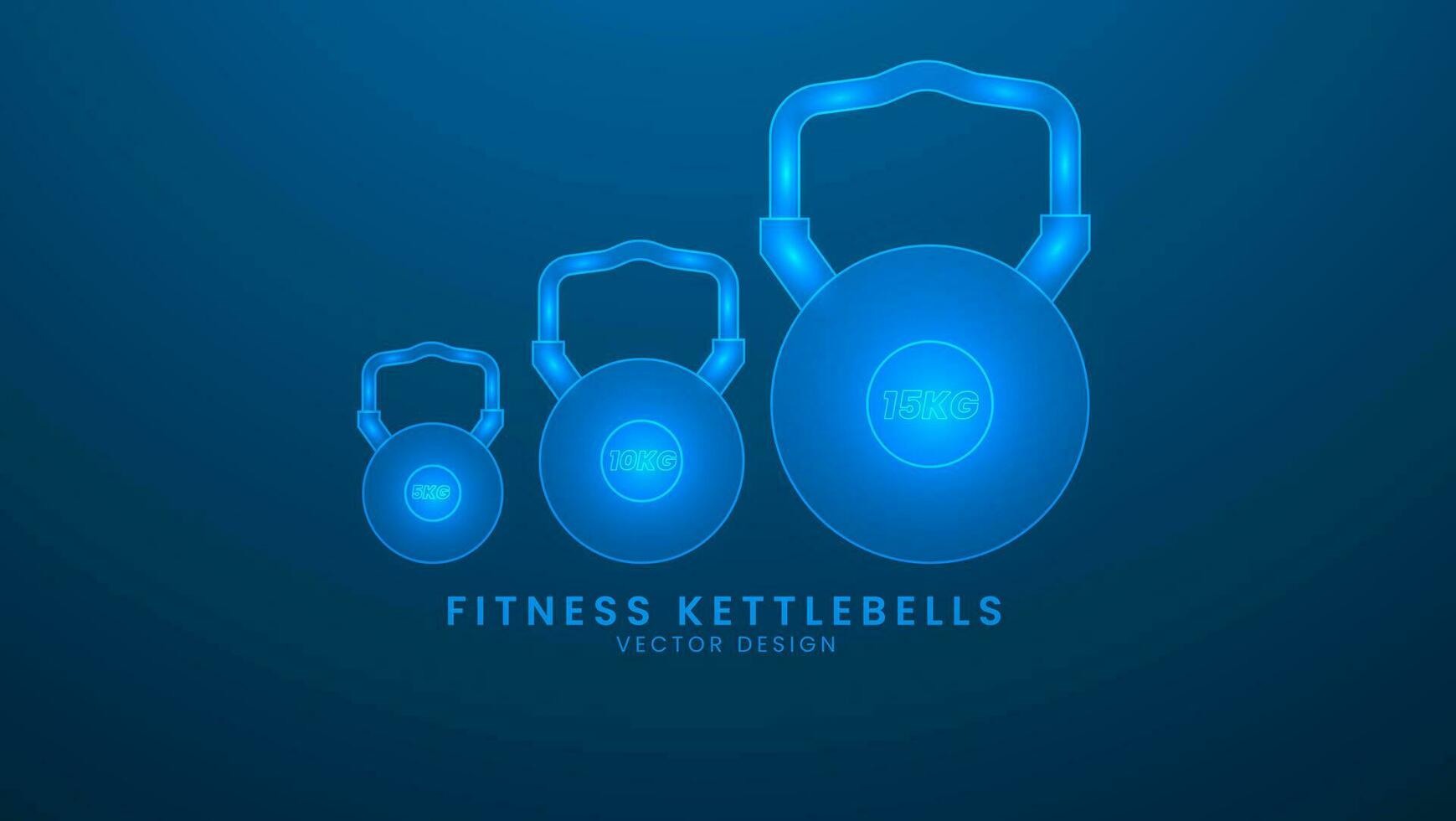 Fitness kettlebells. Sport training and fitness. Vector illustration with light effect and neon
