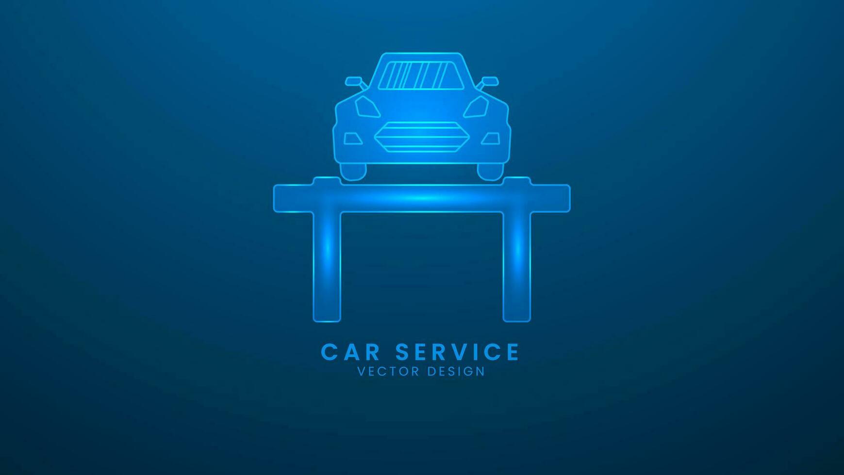 Car service and repair. Vector illustration with light effect and neon