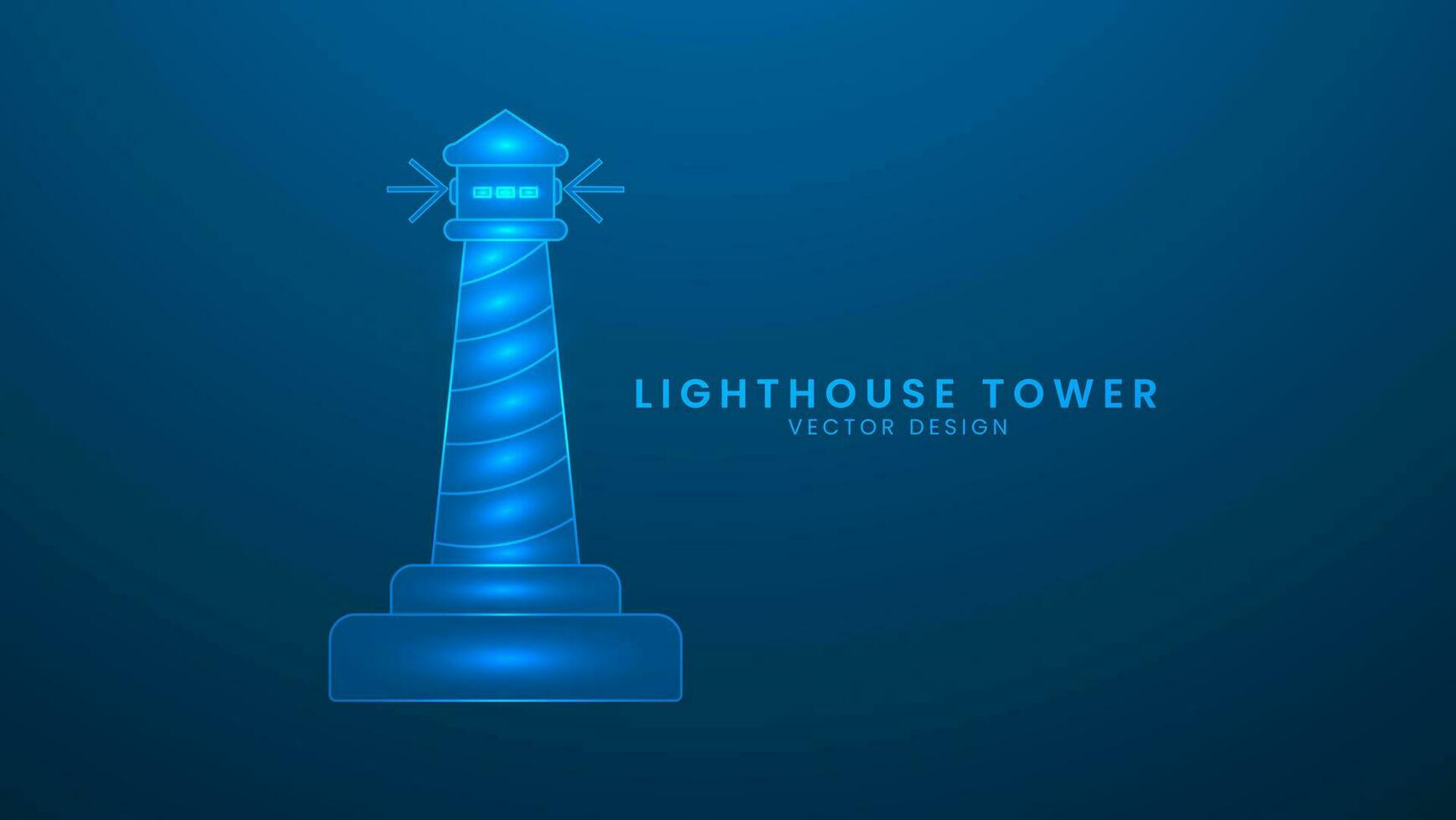 Lighthouse tower with light. Vector illustration with light effect and neon