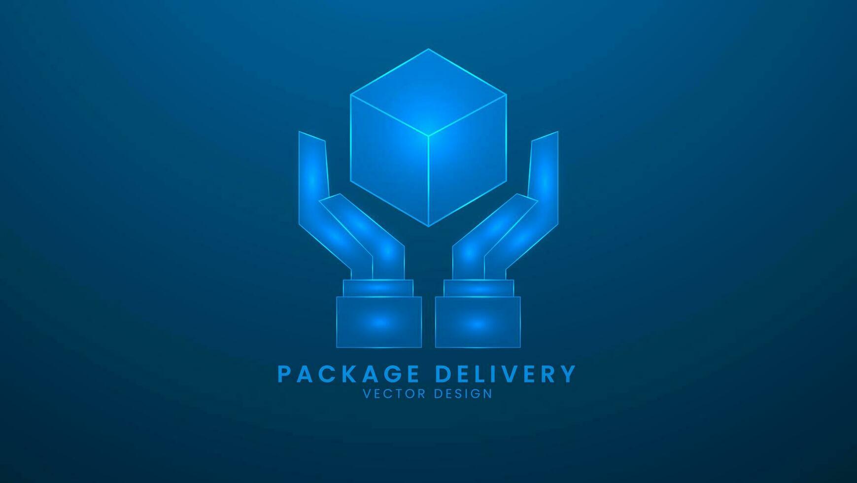 Delivery with a package box. Online delivery service concept. Vector illustration with light effect and neon