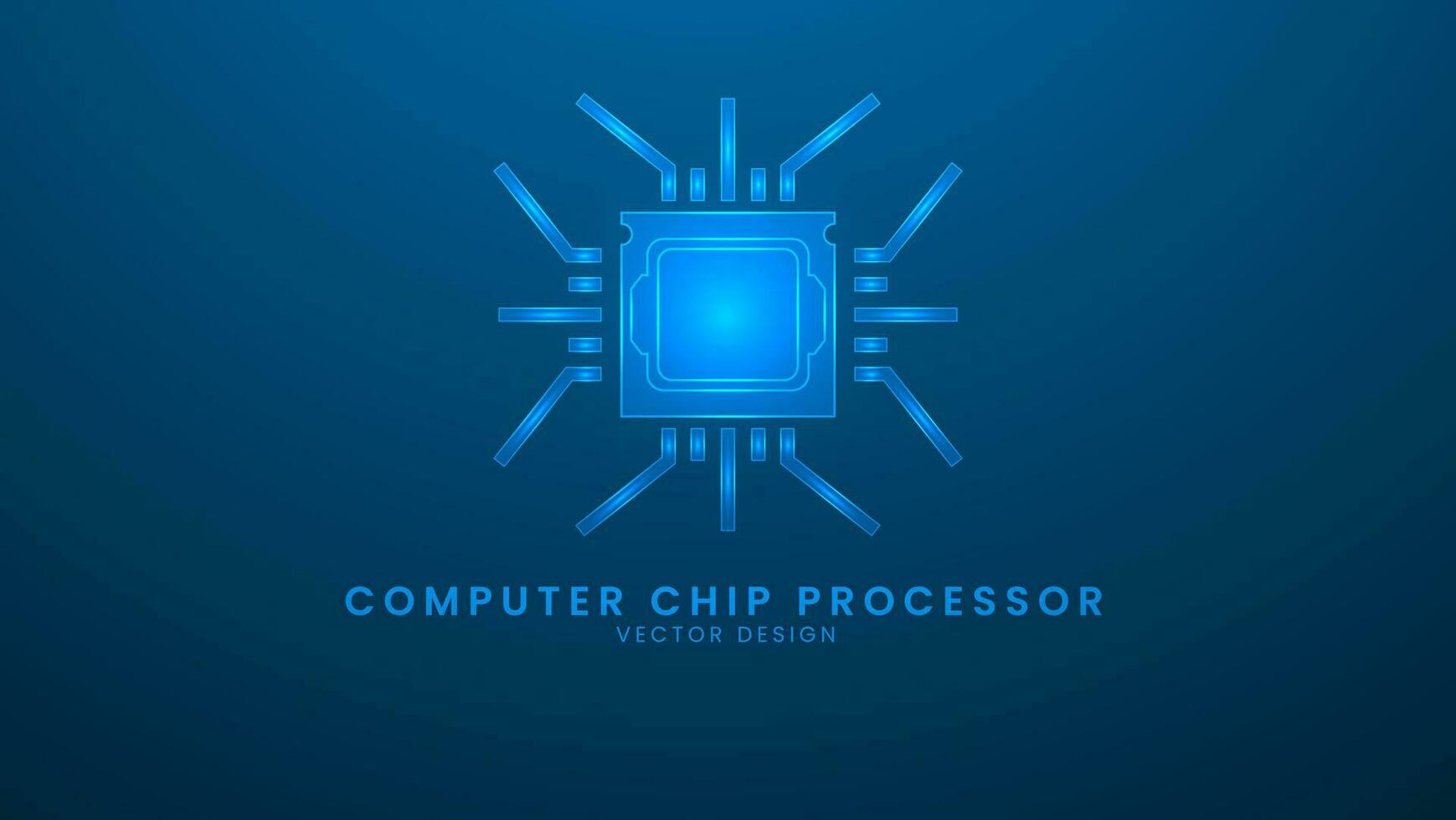 Computer chip processor, or microchip. Artificial Intelligence and Machine Technology Concept. Vector illustration with light effect and neon