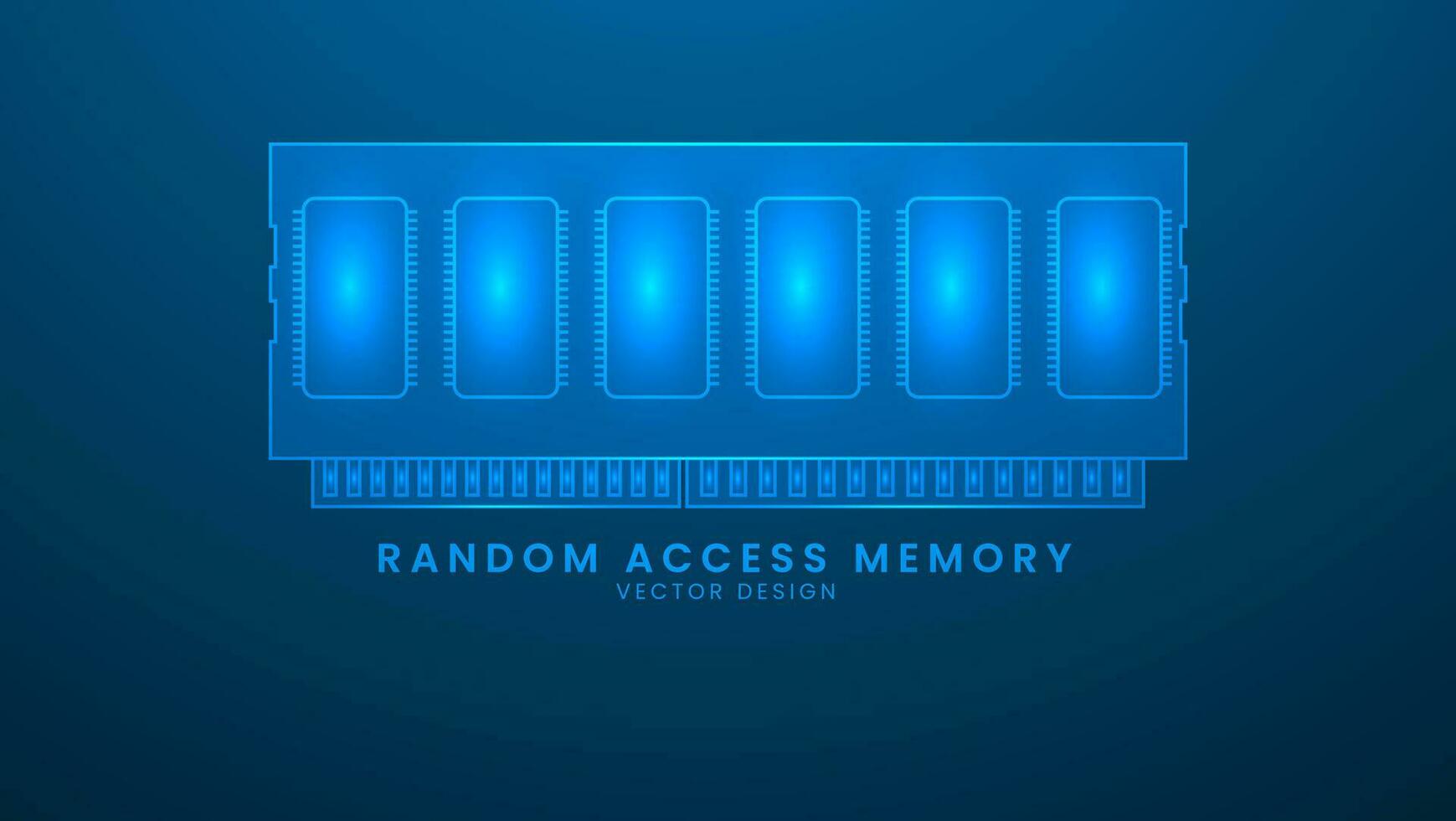 Random access memory. Computer hardware ram. Vector illustration with light effect and neon