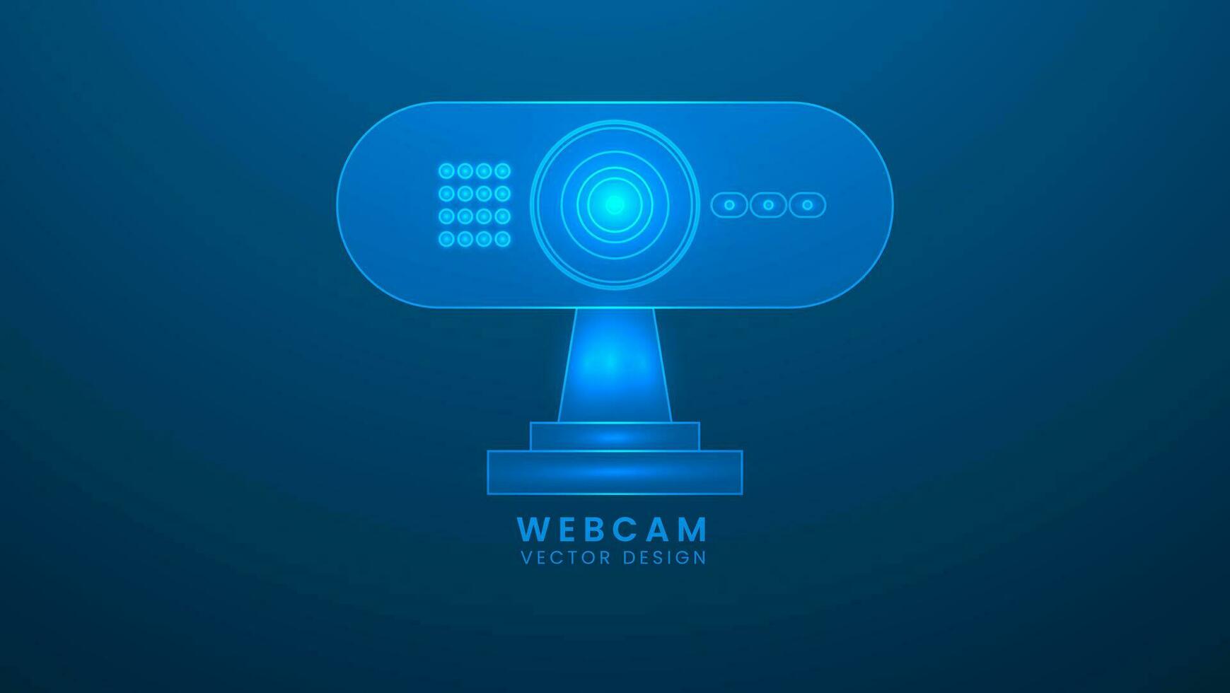 External webcam for a desktop monitor. Security and technology. Vector illustration with light effect and neon