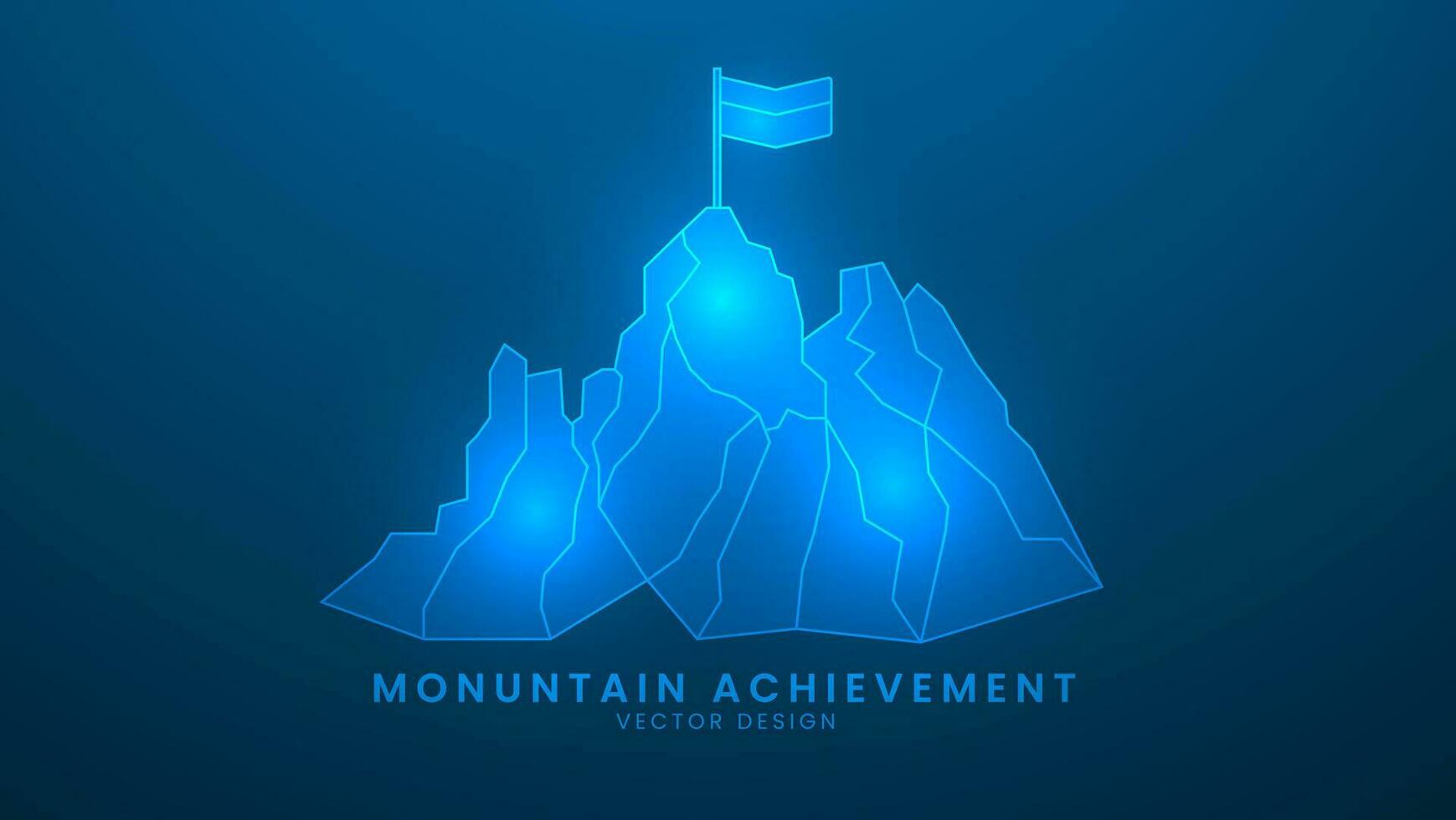 Monuntain achievement to mission. career achievement and success goals. Vector illustration with light effect and neon