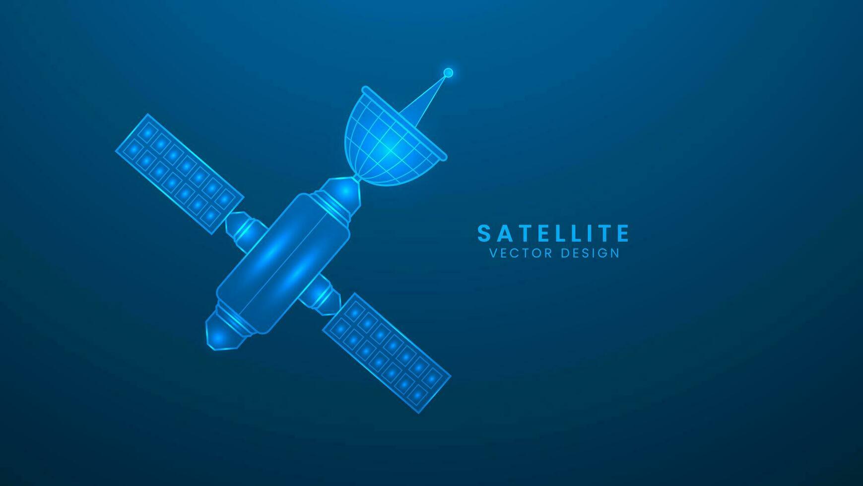 Space satellite communication technology network. Vector illustration with light effect and neon