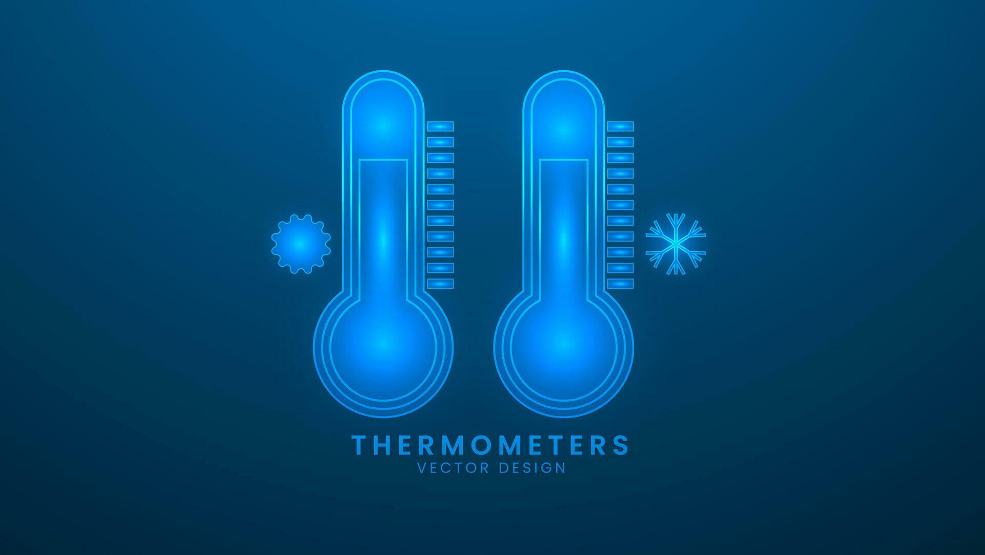 Thermometers with heat and cold levels. Medical thermometer. Vector