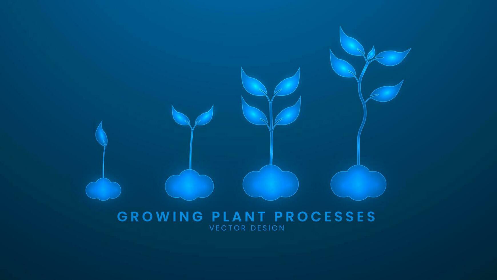 Growing plant processes. The environment and World Environment Day. Vector illustration with light effect and neon