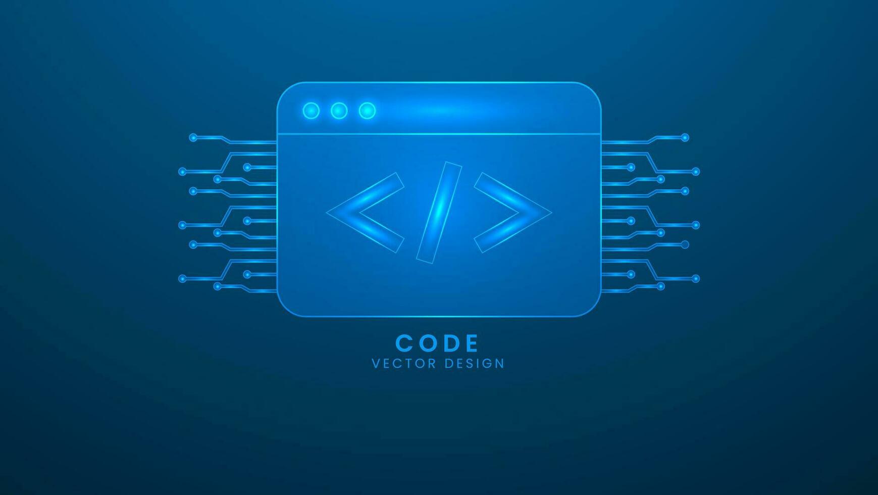 Programming code development. Computer programming and developing software. Vector illustration with light effect and neon