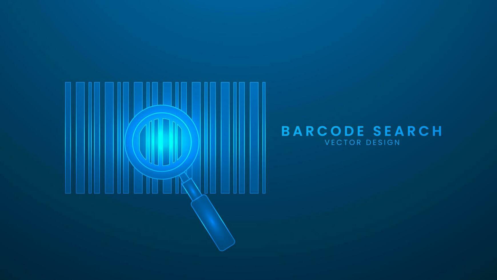 Barcode search with a magnifying glass. Delivery tracking concept. Vector illustration with light effect and neon