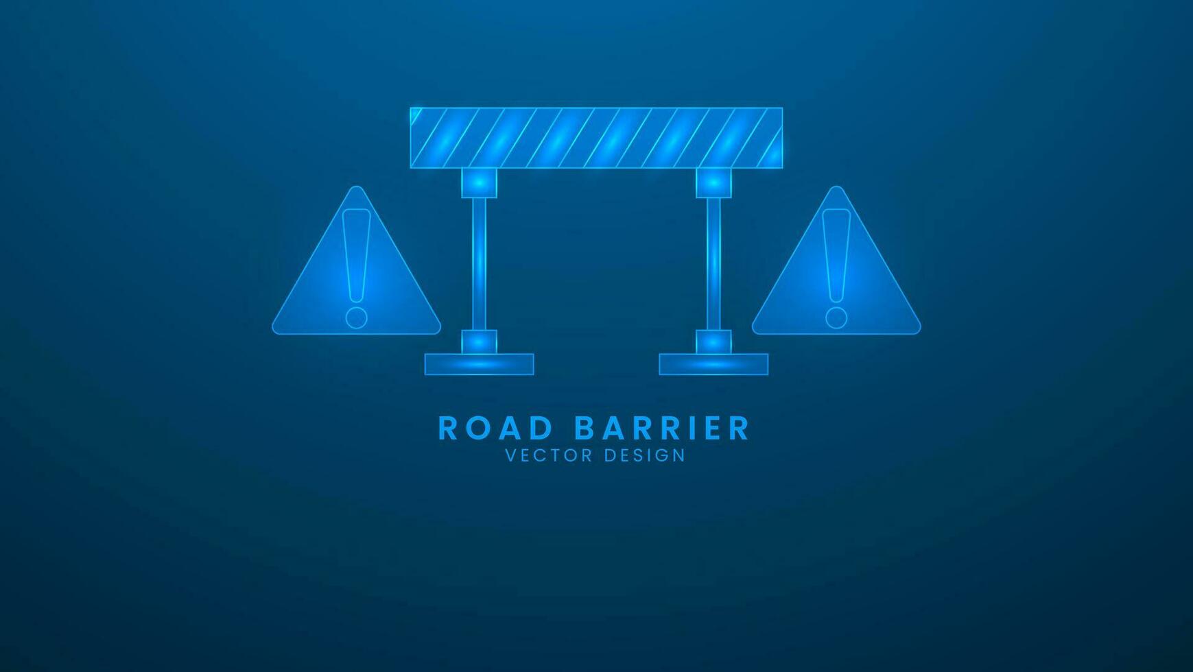 Road barrier construction with stripes. Vector illustration with light effect and neon