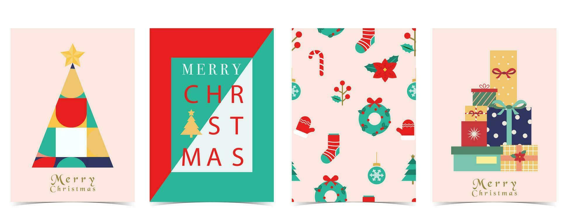 Christmas background with tree,gift,wreath.Editable vector illustration for postcard,a4 size