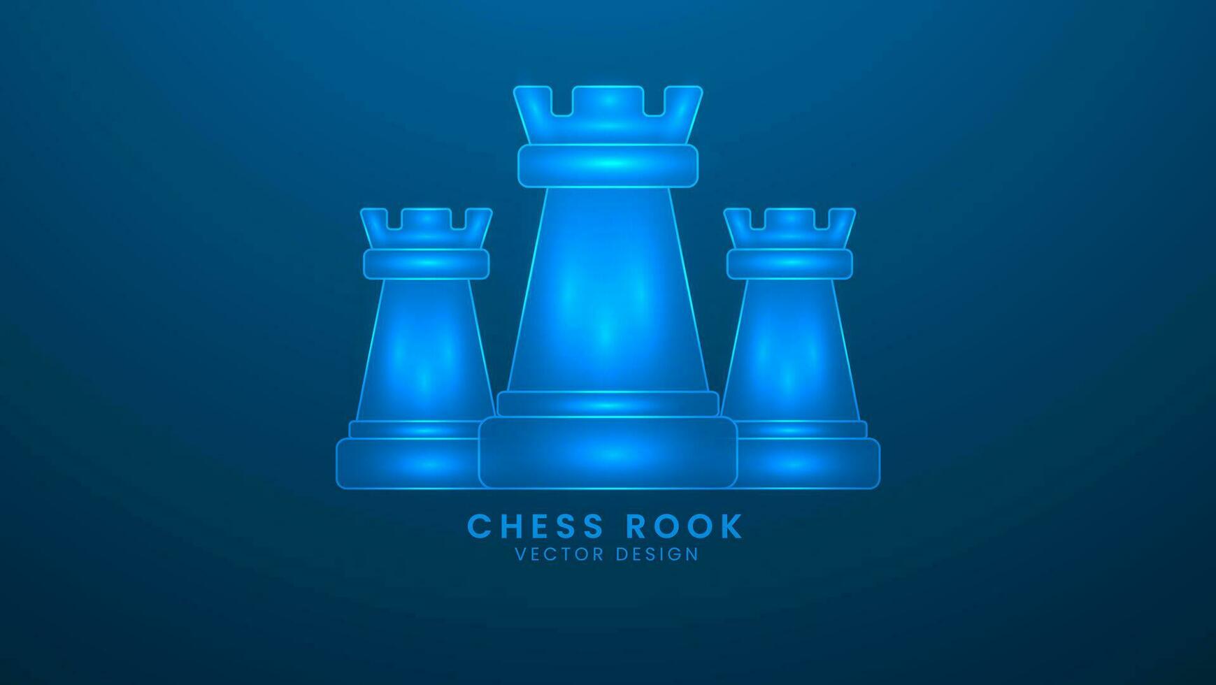 Chess rook piece Strategic business game or hobby. Vector illustration with light effect and neon