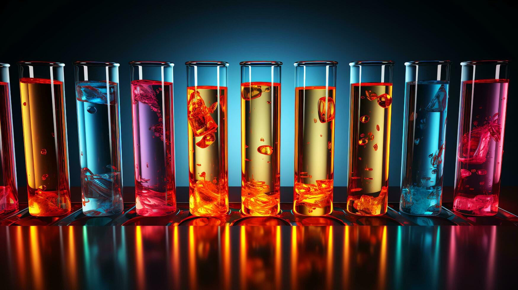 Multi-colored glass flasks and flasks with chemical test tubes in a scientific medical microbiological laboratory with research equipment photo
