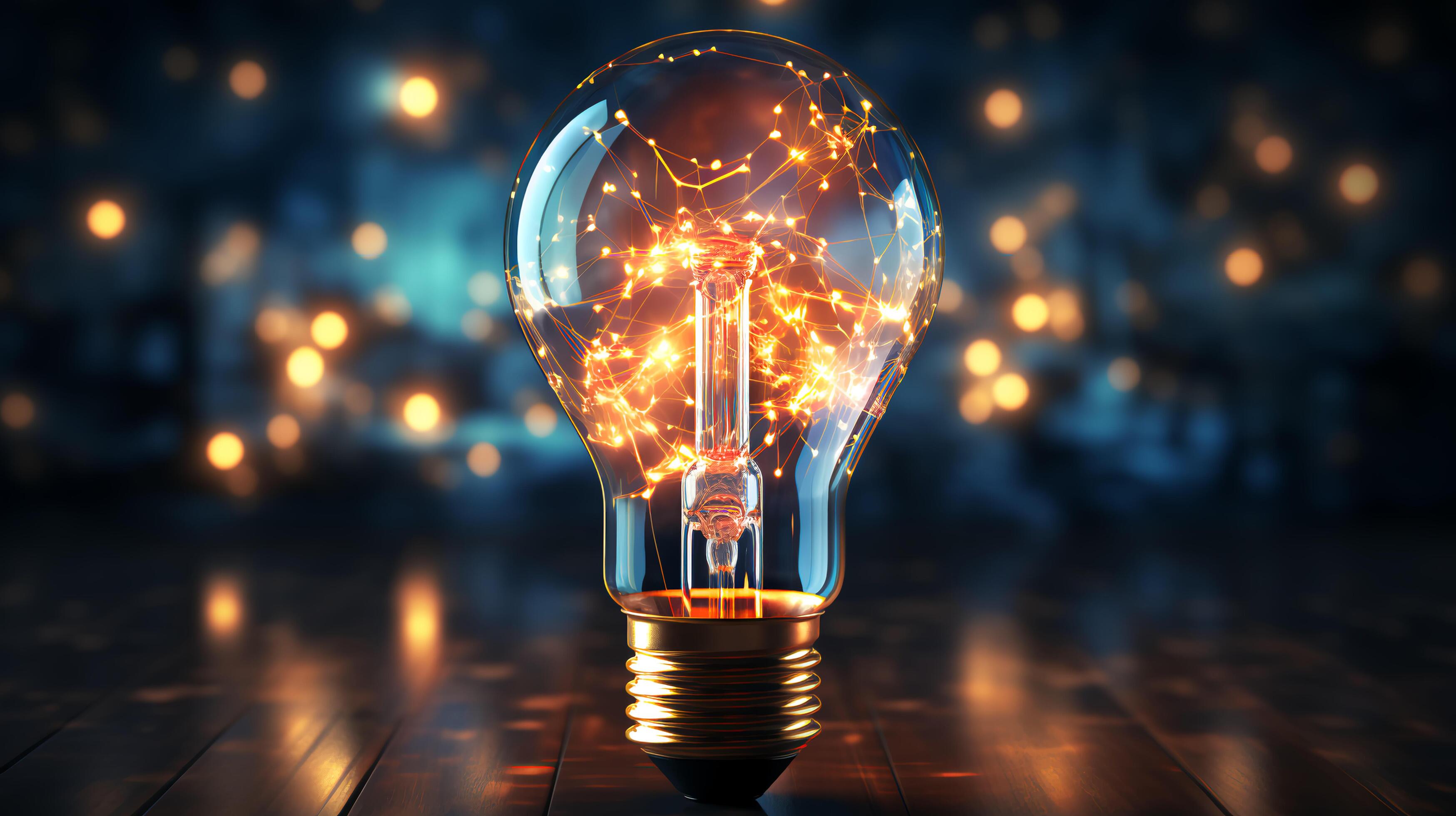 A burning light bulb with a coiled filament. Modern technology concept