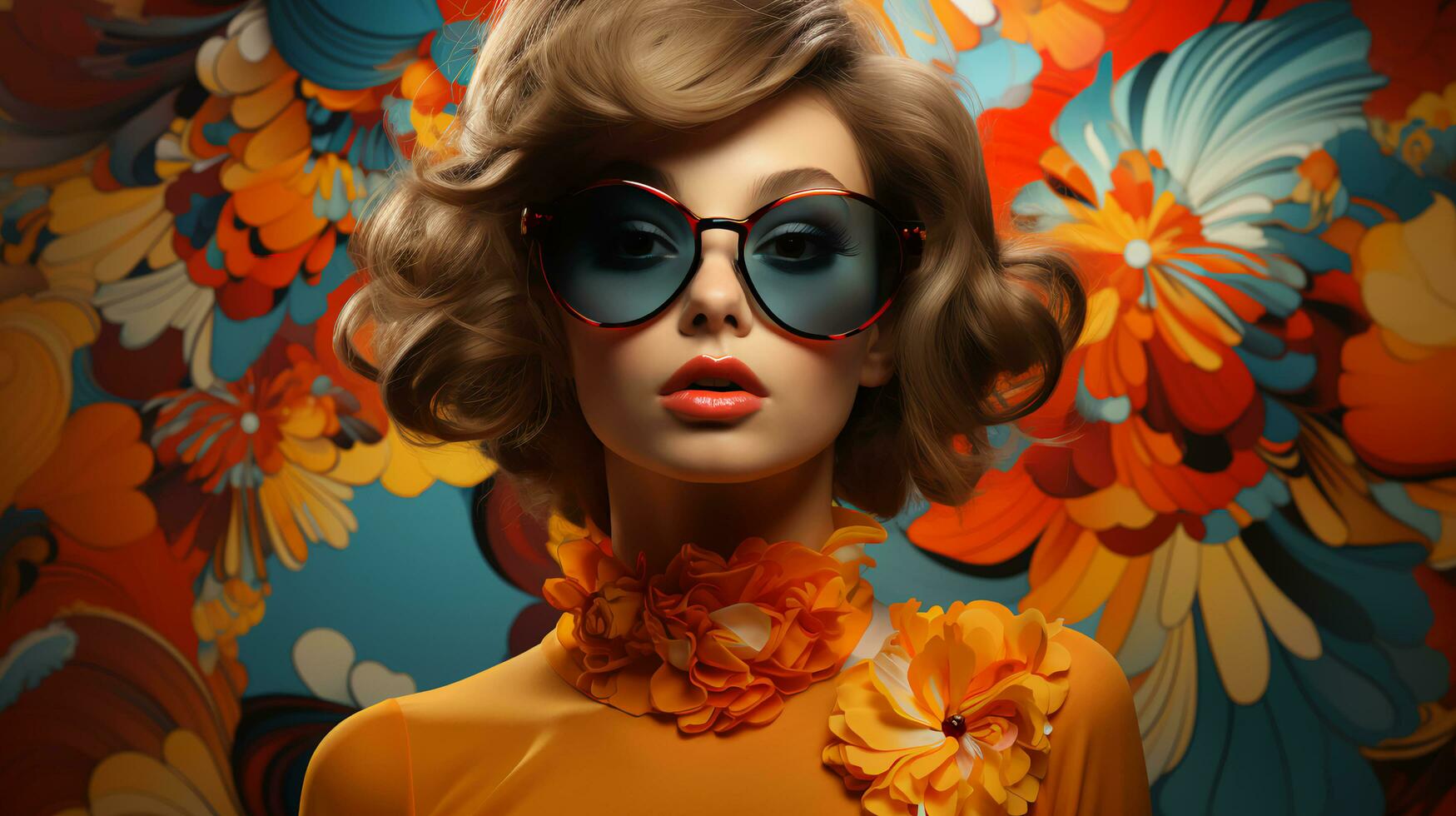 Beautiful woman in glasses and abstract splash of emotions background photo