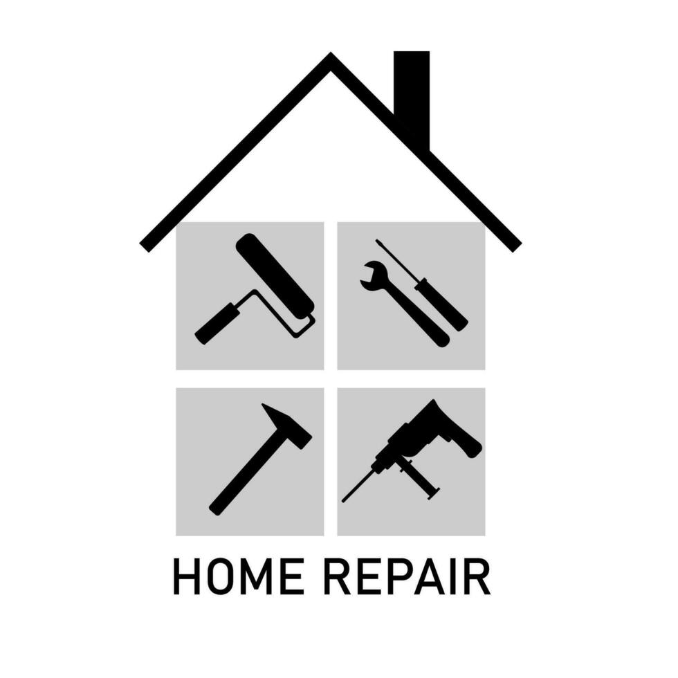 House and various tools logo design. Home repair vector
