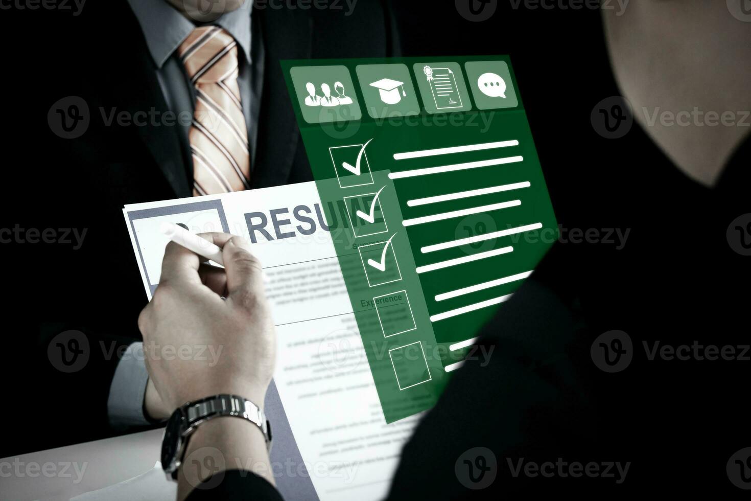 Qualification examination and assessment of job seeker skills and abilities. HR Manager job interview hiring to work in the company. concept of recruitment, job interview teamwork, education photo