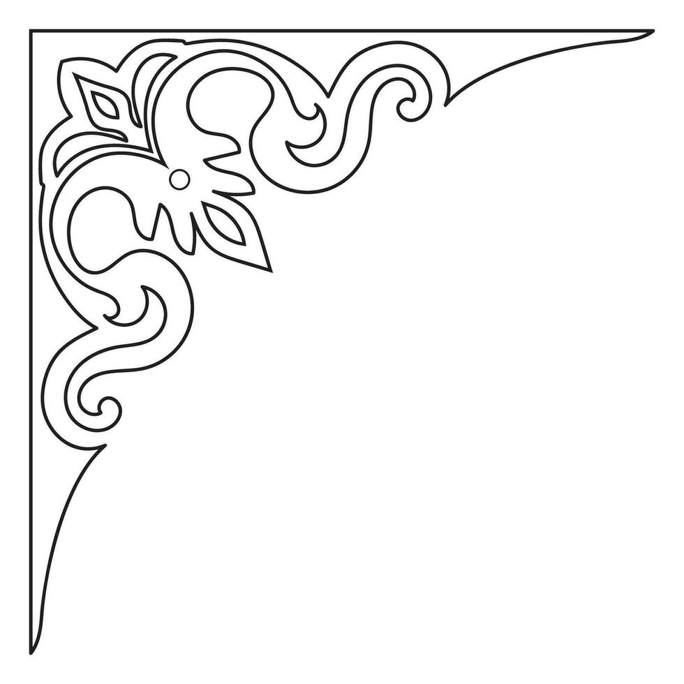 Thin line vintage corner. Medieval period of the Victorian dynasty. Fancy black monogram frame design element abstract icon collection Flower simple symbol vector