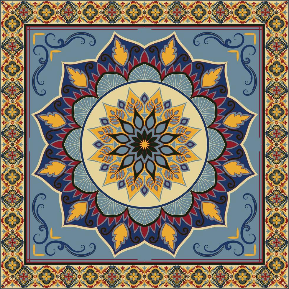 Colorful ornamental vector design for rug, tapis, yoga mat. Geometric ethnic clipart. Arabian ornamental carpet with decorative elements.Persian carpet