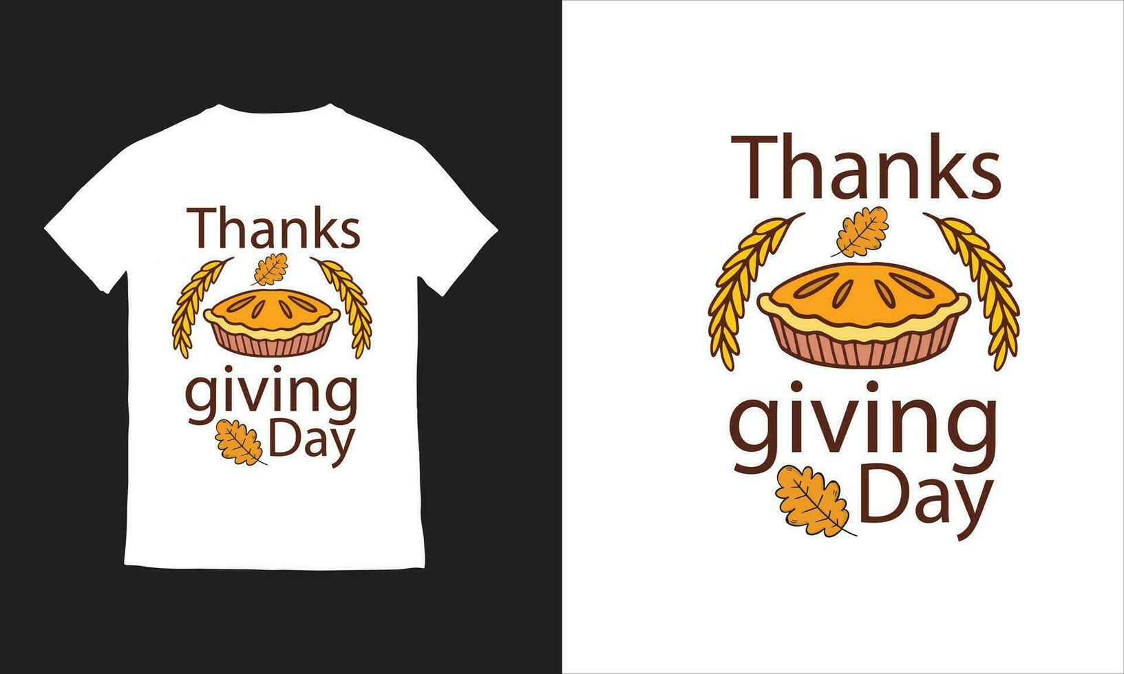 flat design thanksgiving background with dried leaves, lettering, hand drawn turkey vector